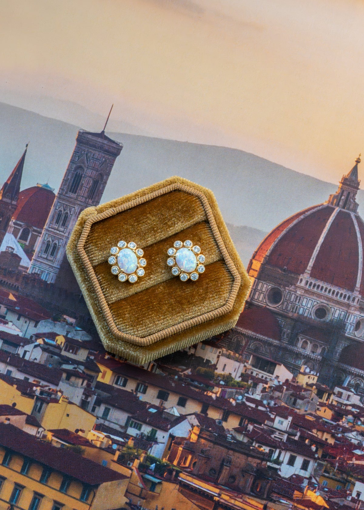 Opal Gold Studs Statement Earrings, October Birthstone Jewelry Birthday Gifts