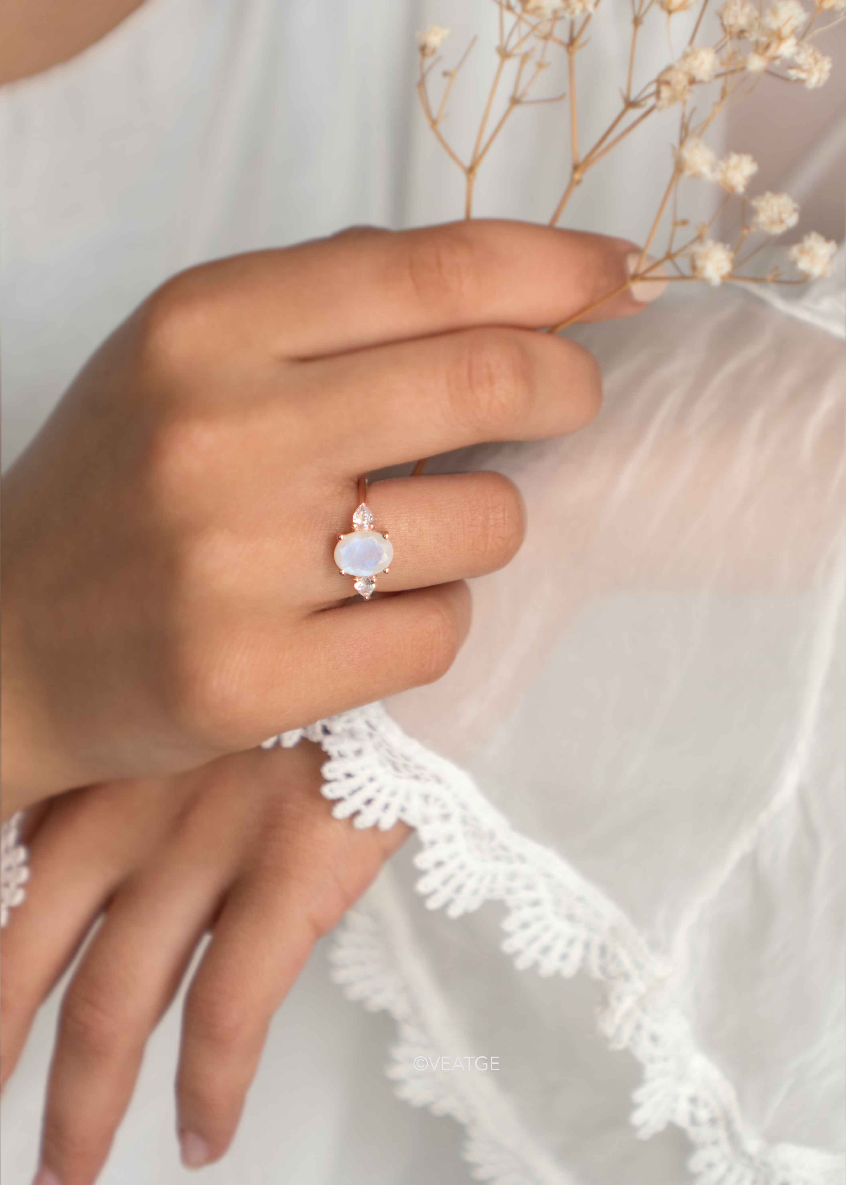 Moonstone Rose Gold Ring Bridal Ring Engagement Ring June Birthstone Gift for Women