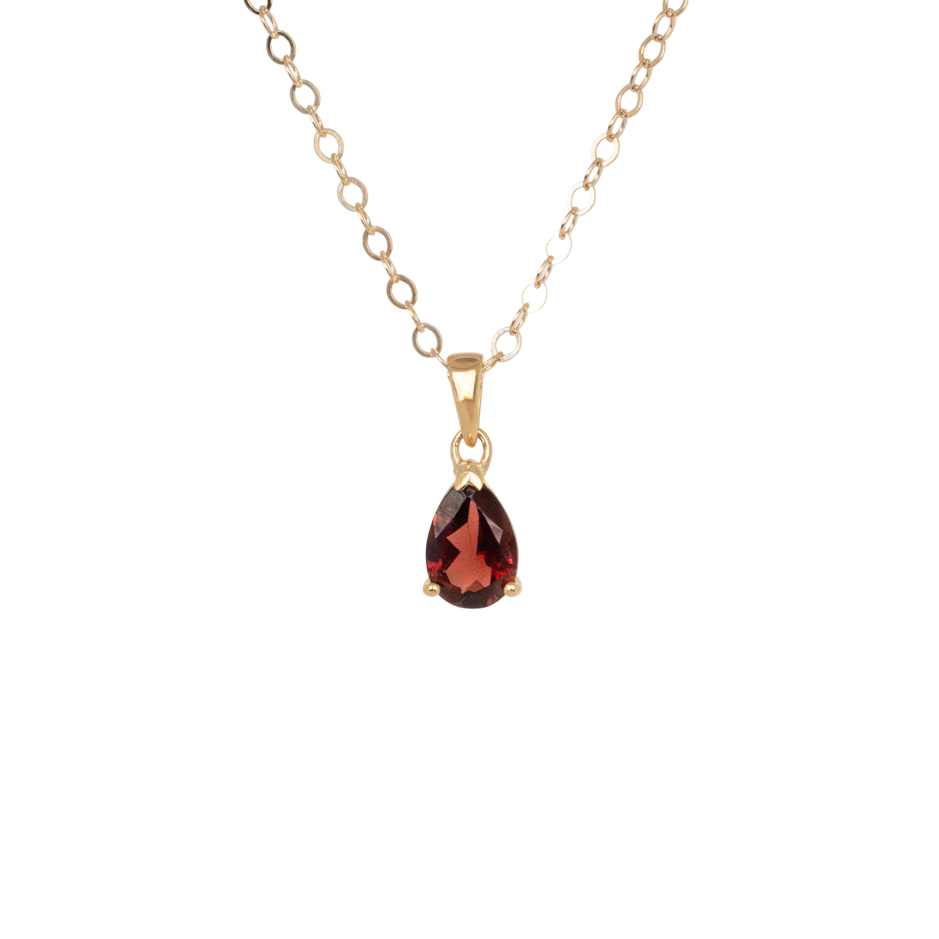 garnet-necklace-pear-14k gold filled non tarnish hypoallergenic