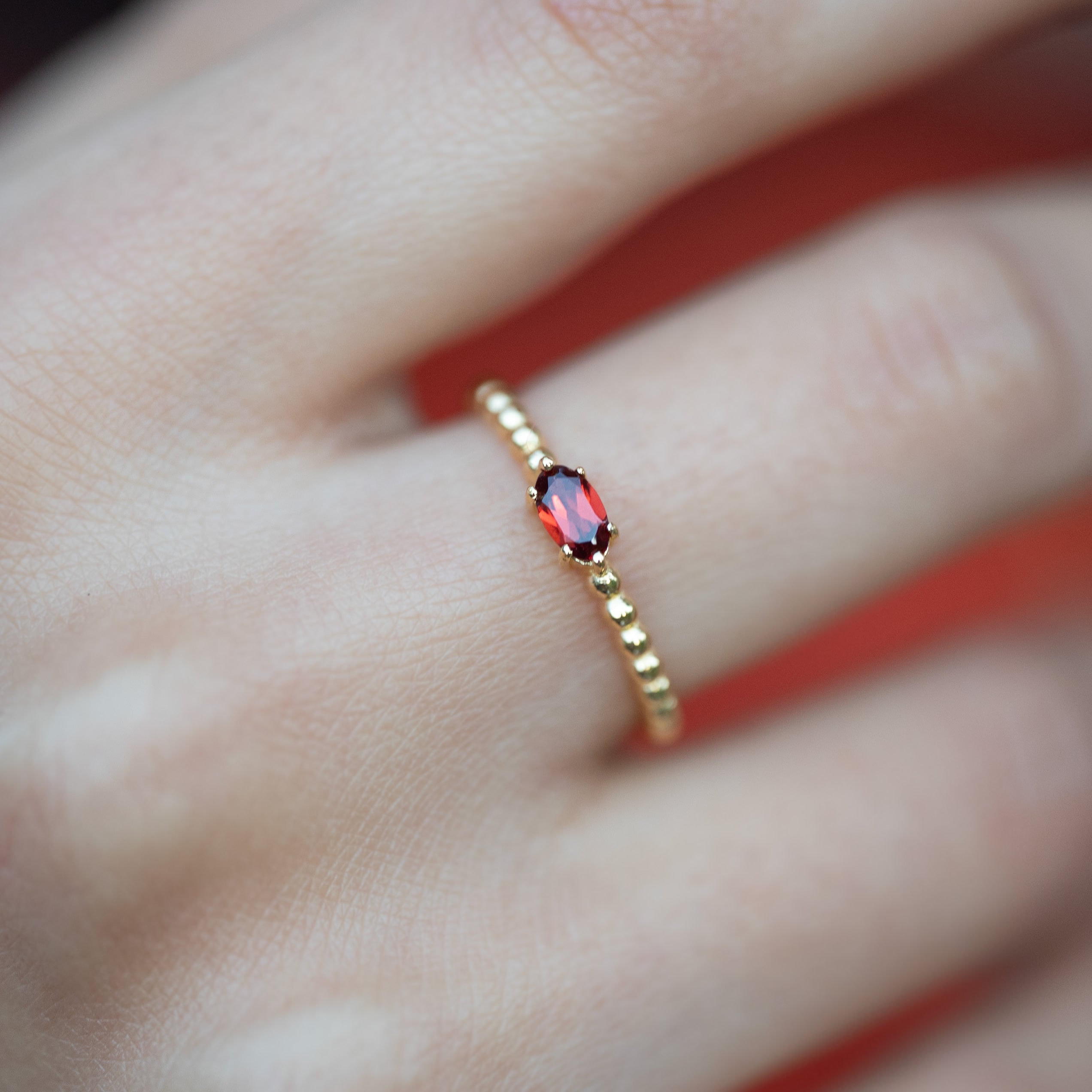 Garnet Ring Dainty Stacking January Birthstone