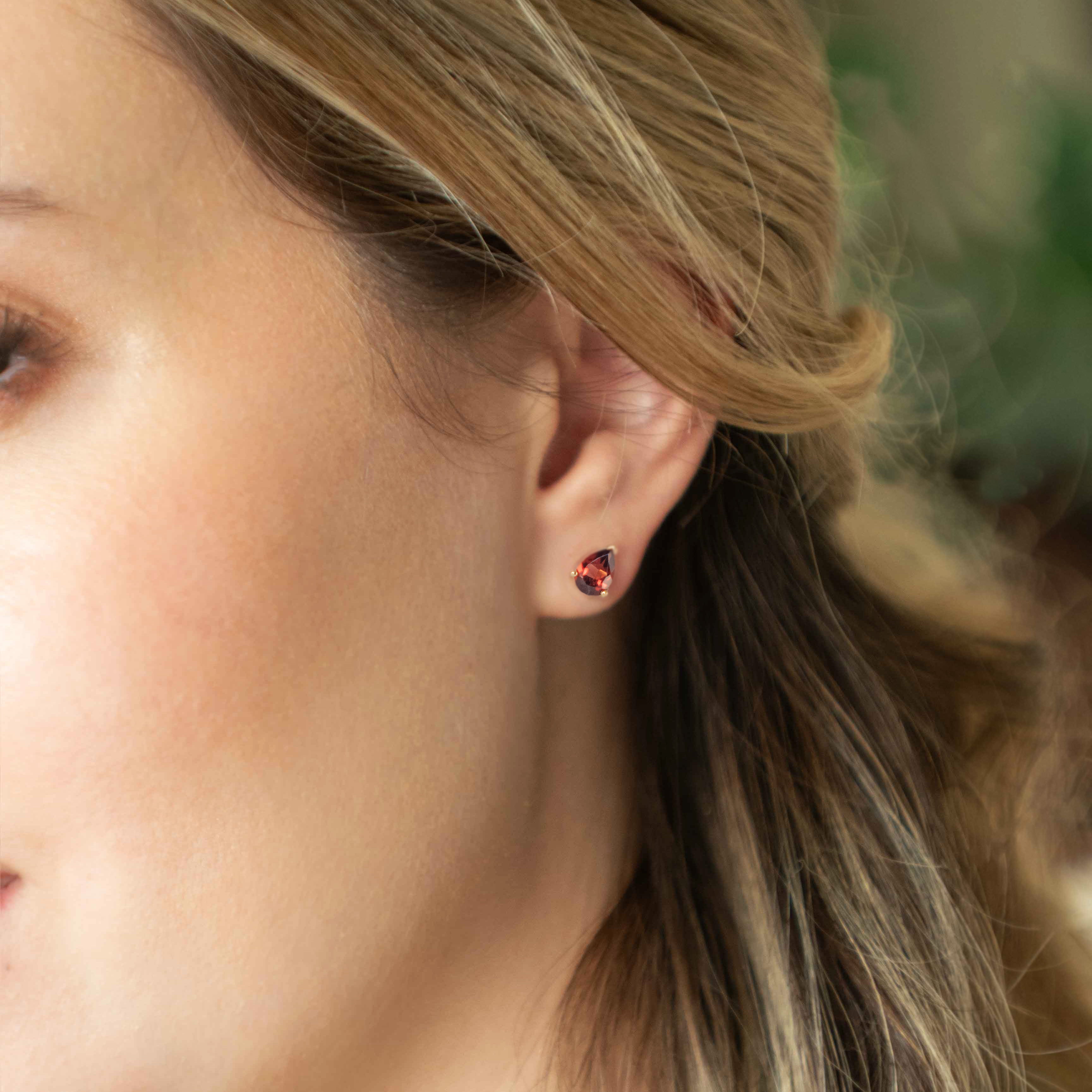 Garnet Stud Earrings in 14k Gold Vermeil Hypoallergenic Non Tarnish