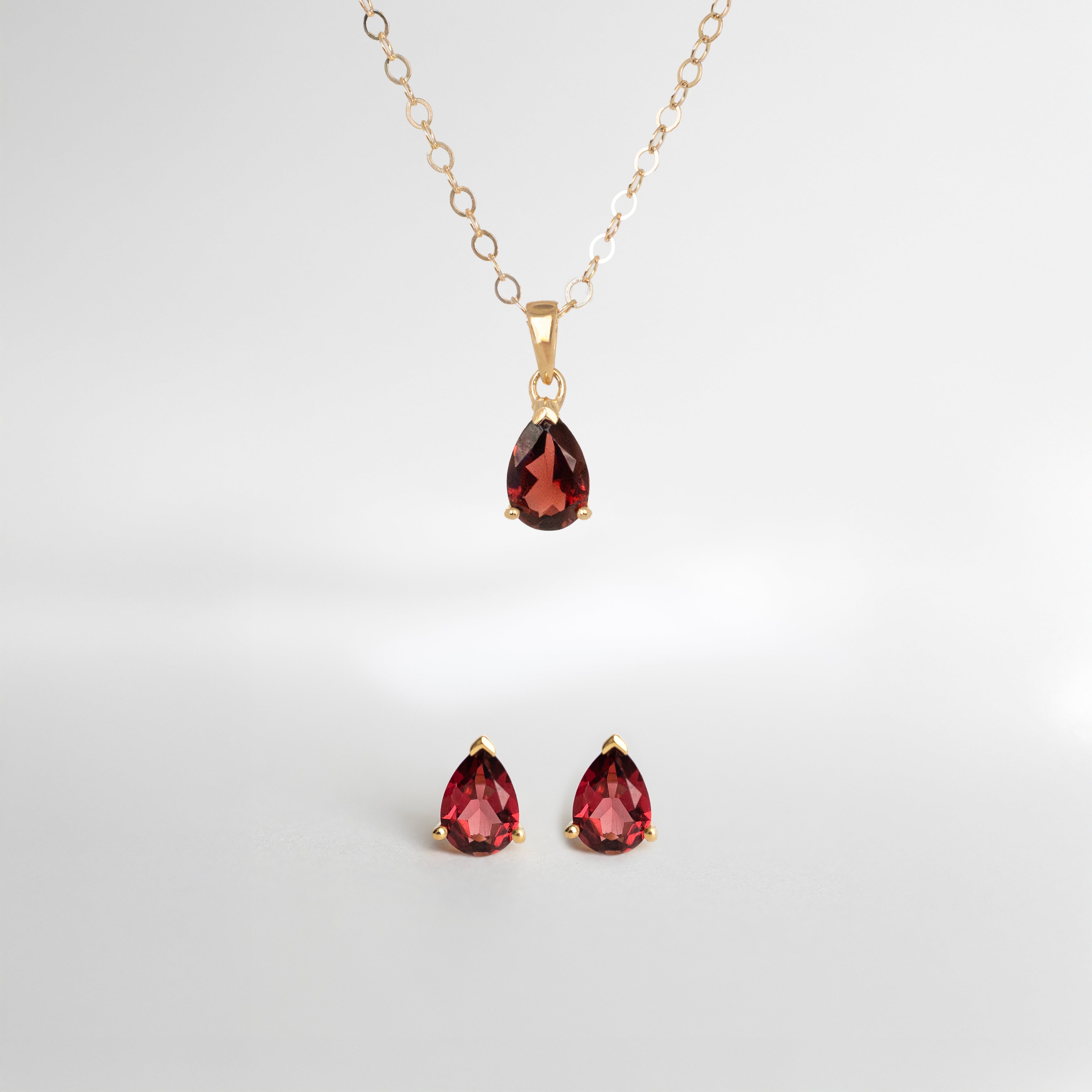 Garnet Pear Necklace and Earring Gift Set