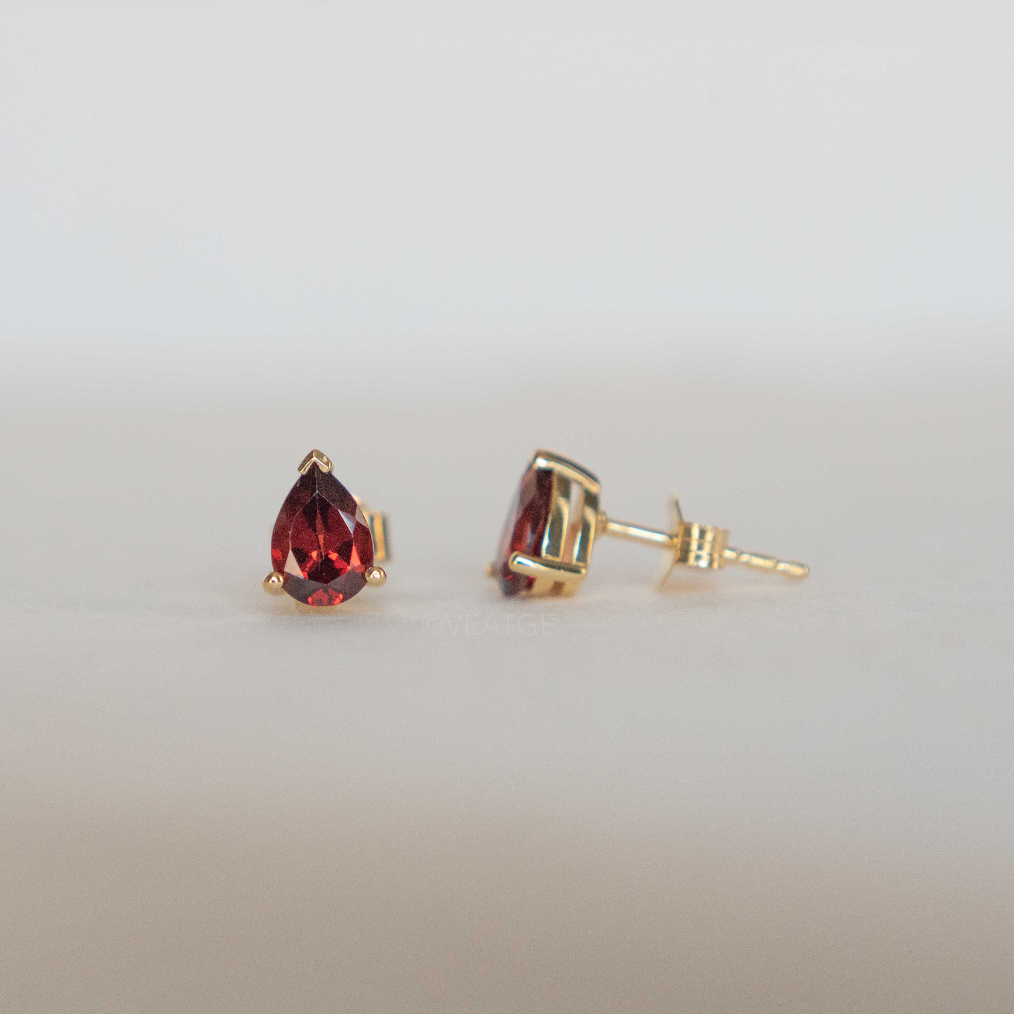 Garnet Pear Stud Earrings