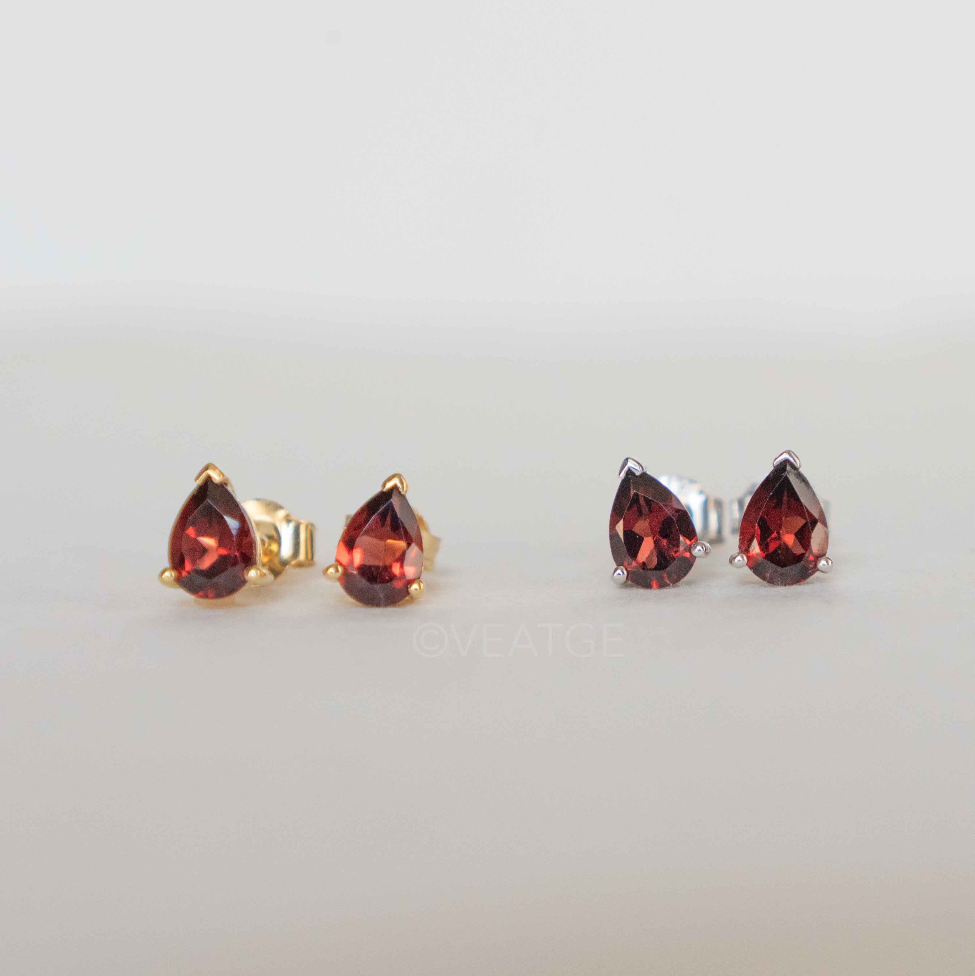 Garnet Pear Stud Earrings