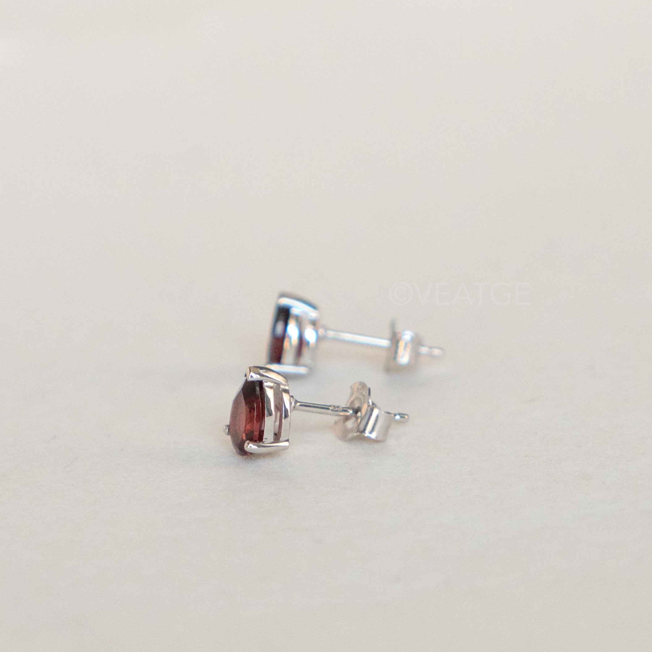 Garnet Pear Stud Earrings
