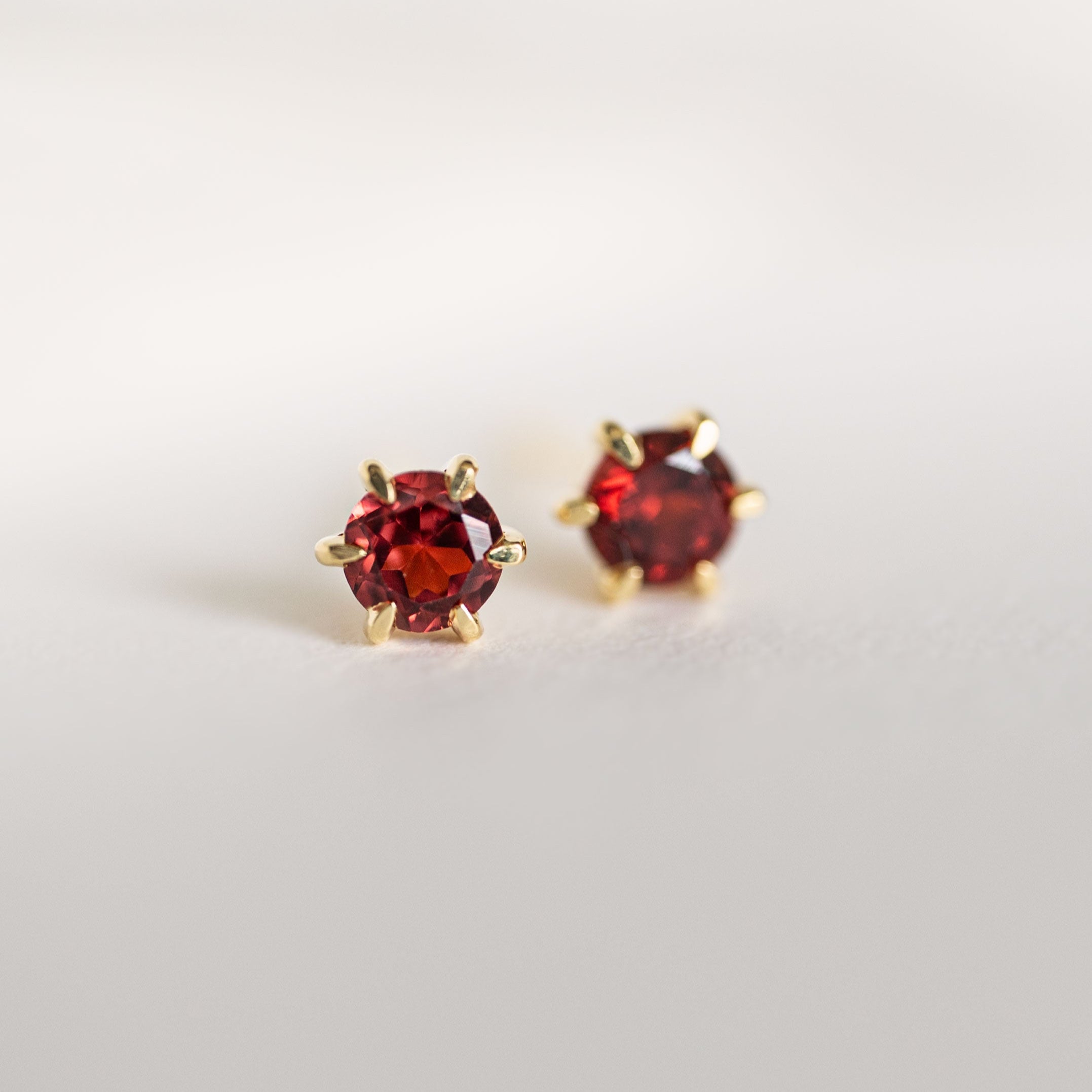 Garnet Stud Earrings Dainty Small Minimalist 14k Gold, January Birthstone, Birthday Gifts for girls, second piercing studs