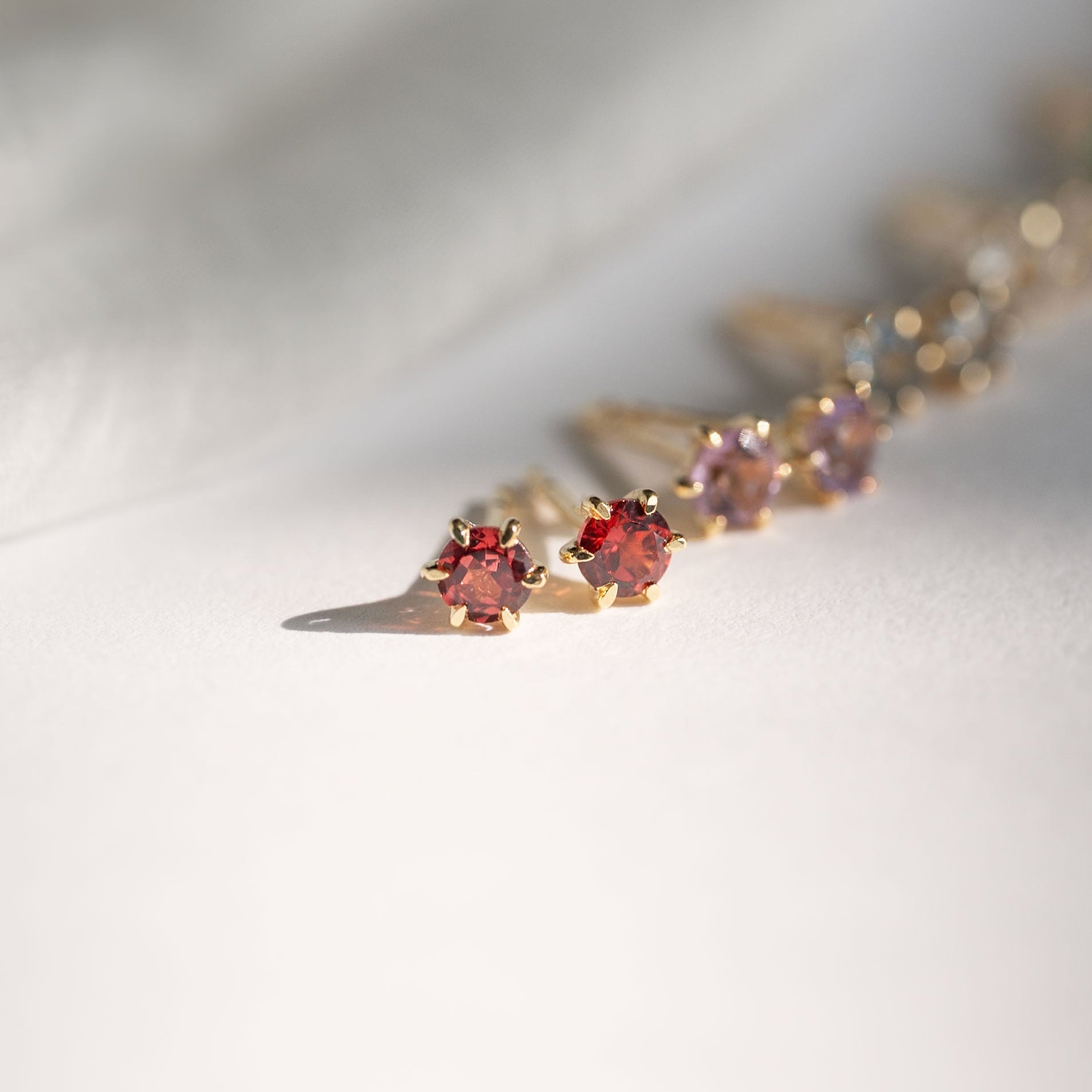 Dainty Martini set Natural garnet stud earrings gold