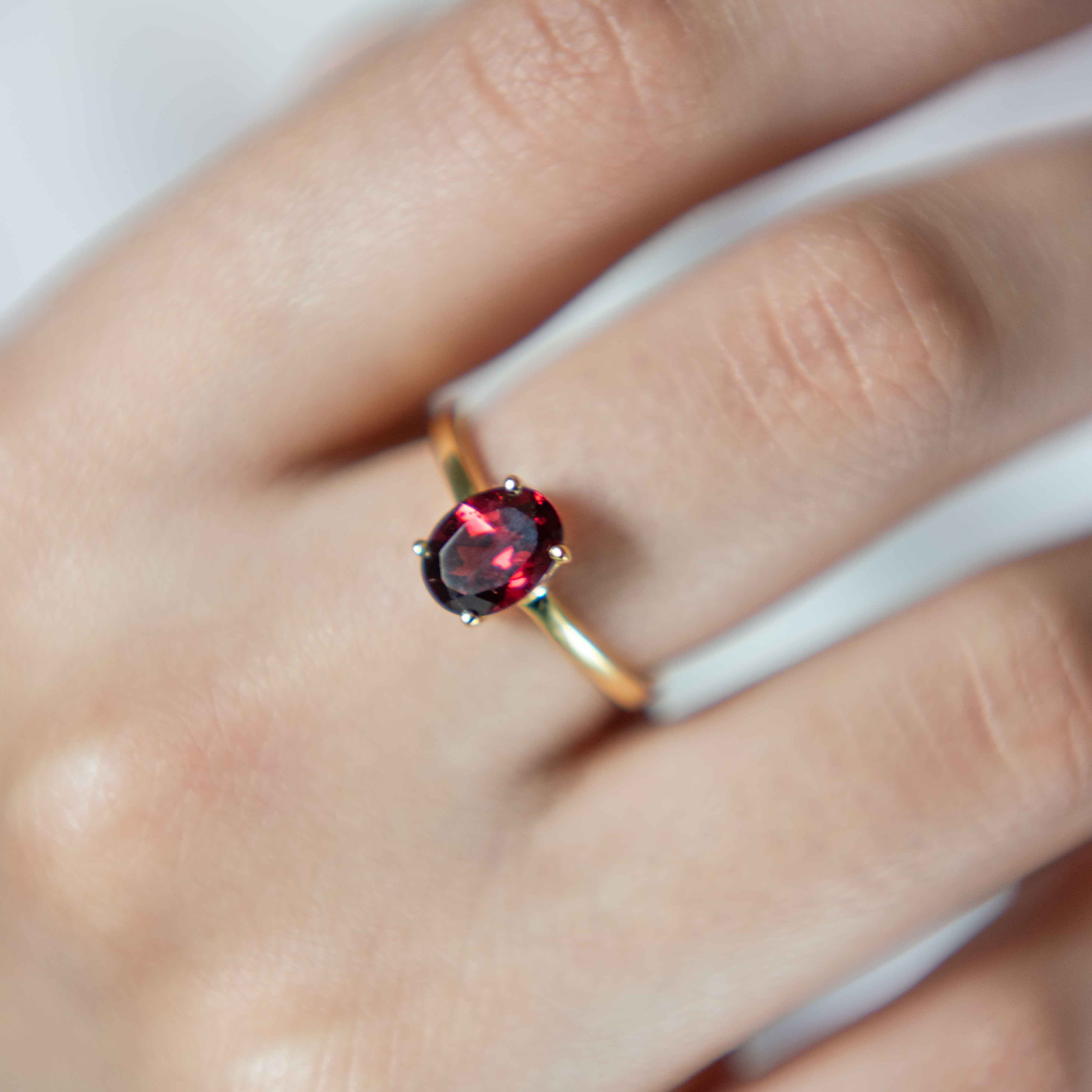 Garnet Ring 14k Gold Vermeil Oval