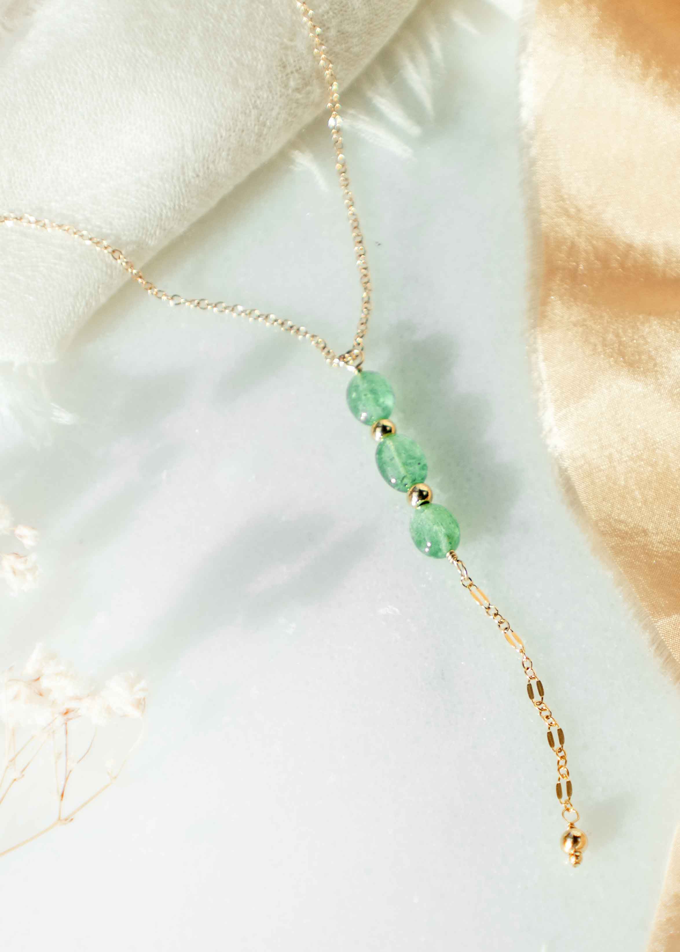 Gemstone Delicate Gold Minimalist Lariat Necklace Emerald Green