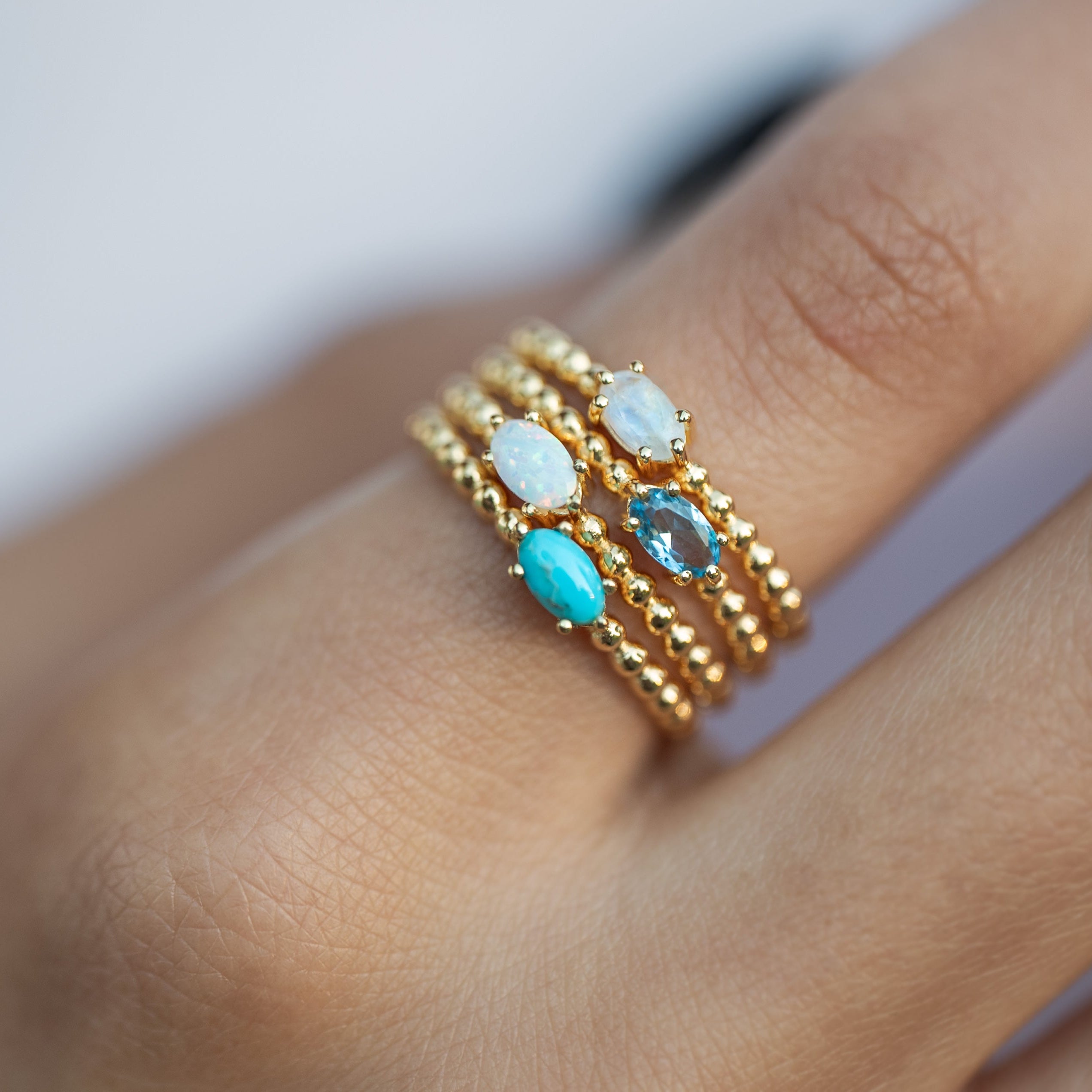 Natural Gemstone Beaded Ring, Genuine Gemstone, Birthstone Jewelry Gifts for Girls