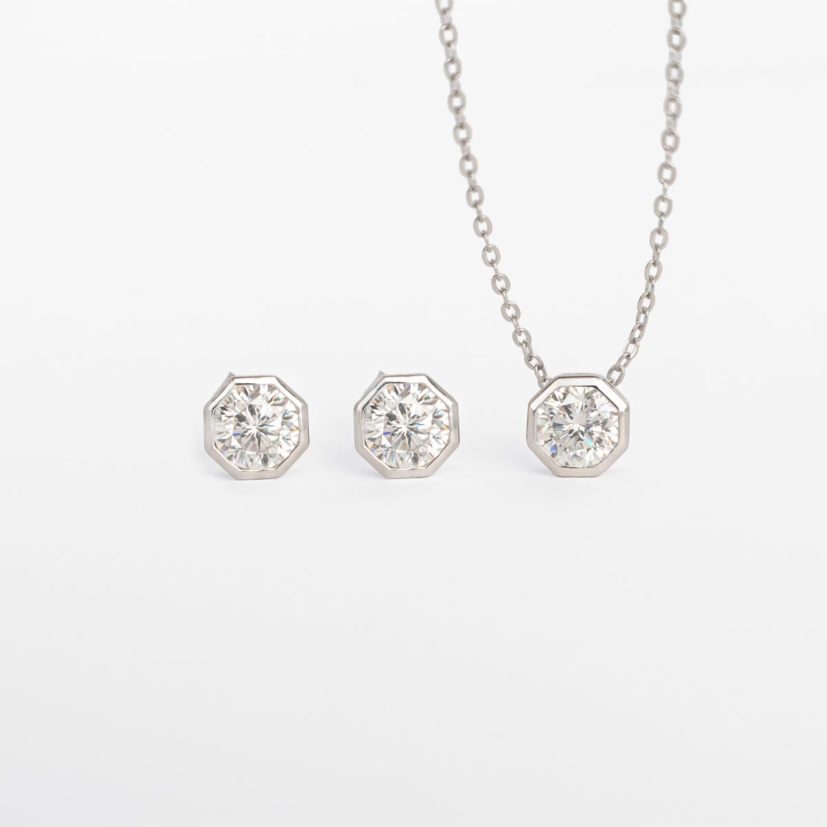 1ct Geometric Moissanite Necklace, 925 Sterling Silver Anti tarnish, Solitaire Diamond Necklace Unisex Gifts