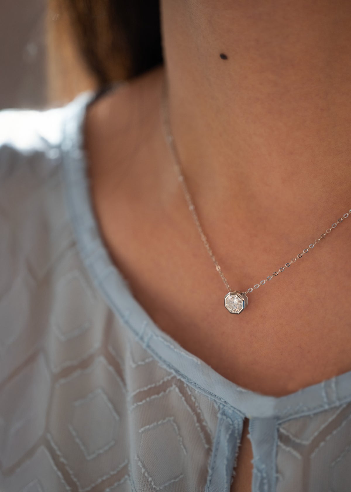 1ct Geometric Moissanite Necklace, 925 Sterling Silver Anti tarnish, Solitaire Diamond Necklace Unisex Gifts