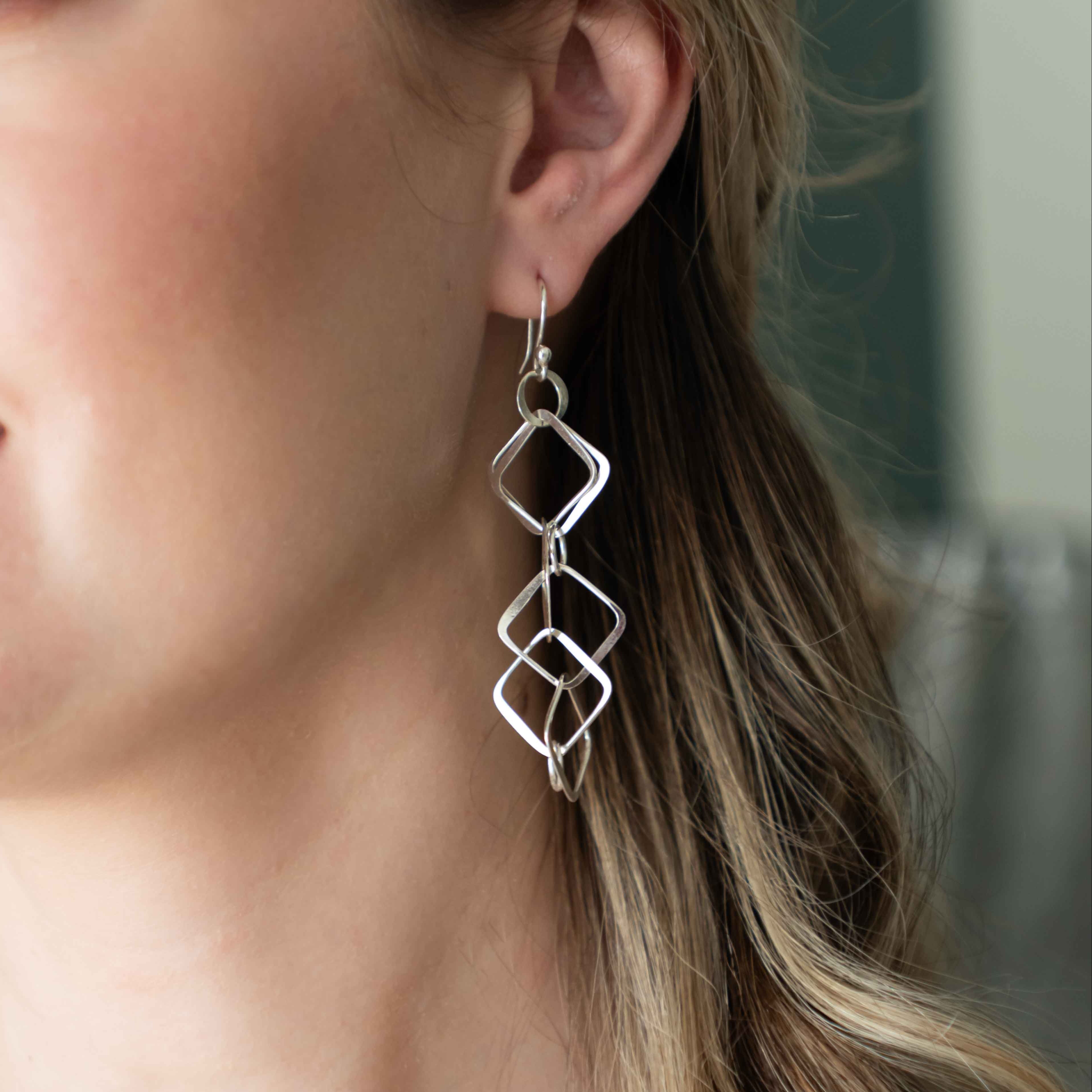 Unique Geometric Dangle Statement Earrings in Sterling Silver 925, Best Gift for Women, Gift for Wife, Gift for mom