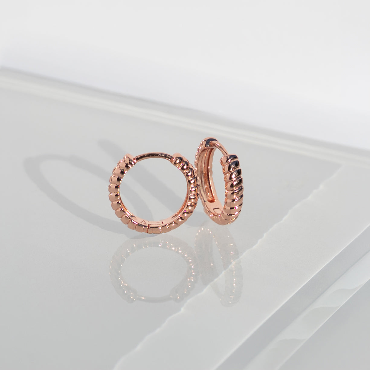 Rose Gold Huggie Hoop Twist Earrings Dainty Minimal Everyday Earring, Gift for Girls