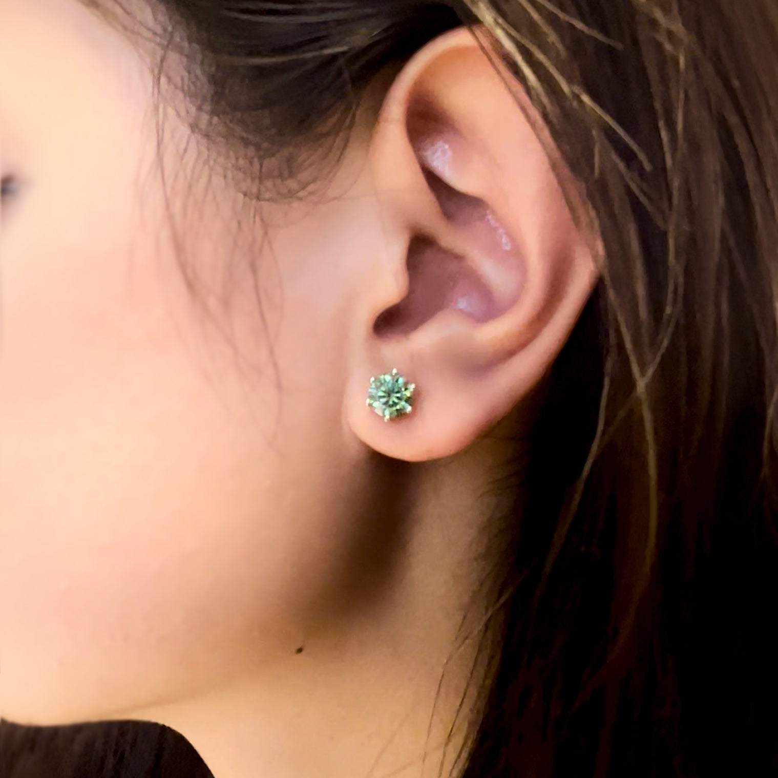 Green Moissanite Stud Earrings Sterling Silver 925, Anniversary Birthday Gifts for Wife, Mother's Day Gift for Mom