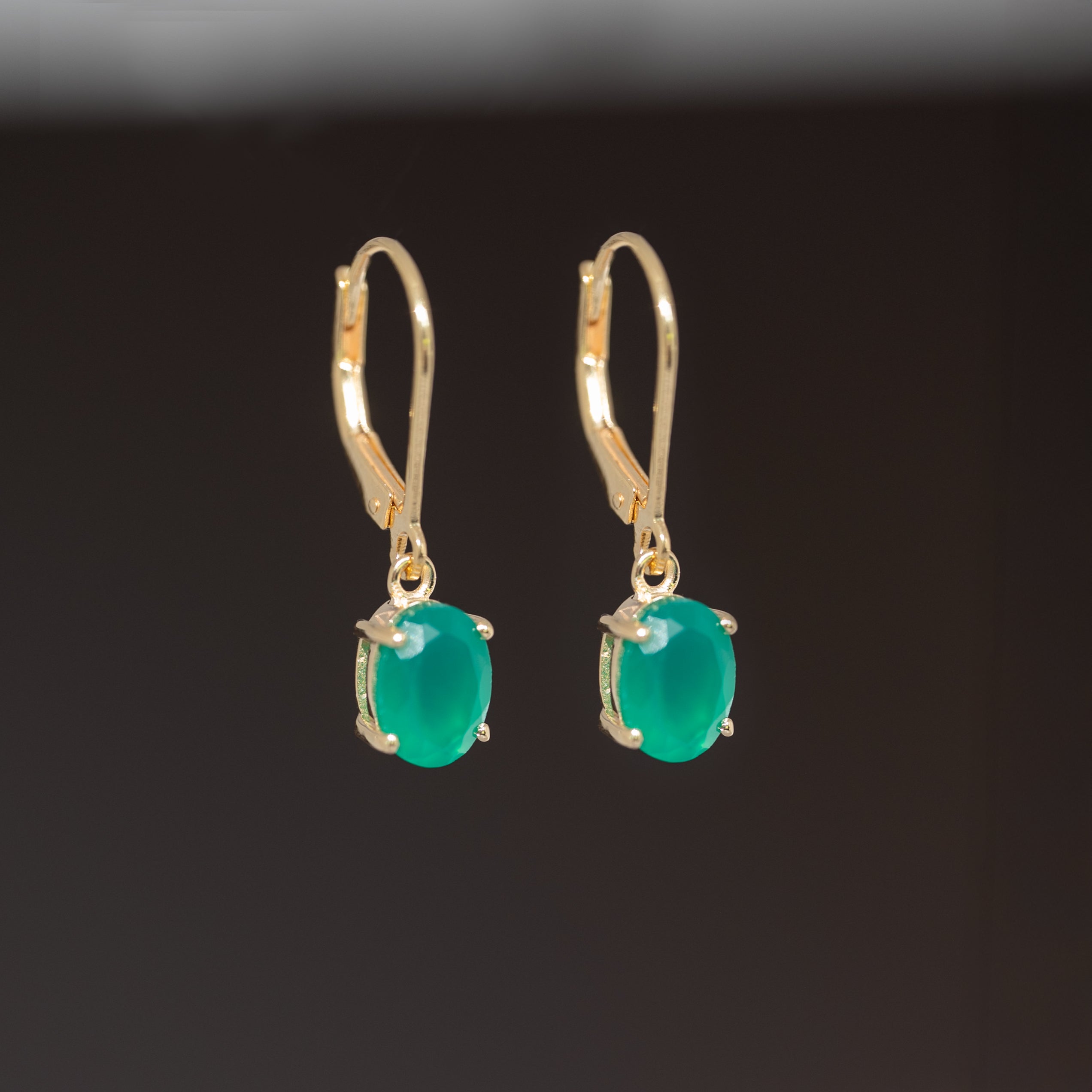 Green Onyx Dangle Drop Earrings, Emerald Green Color, May Birthstone Birthday Gifts for Her