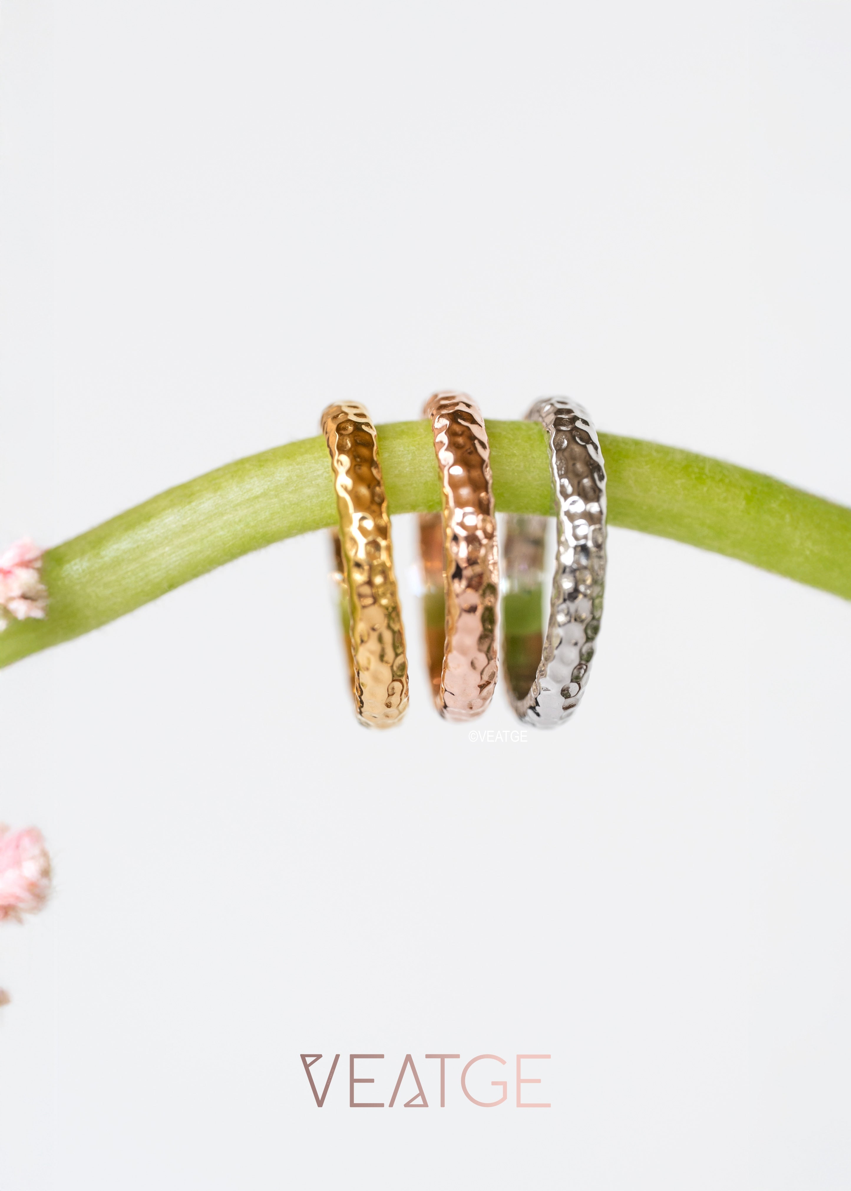 Unique Hammered Wedding Bands, 925 Sterling Silver and Gold Ring, Stackable Ring 3mm, Women and Men Wedding Band Ring, Anniversary Gift, Unisex Wedding Bands for him and her