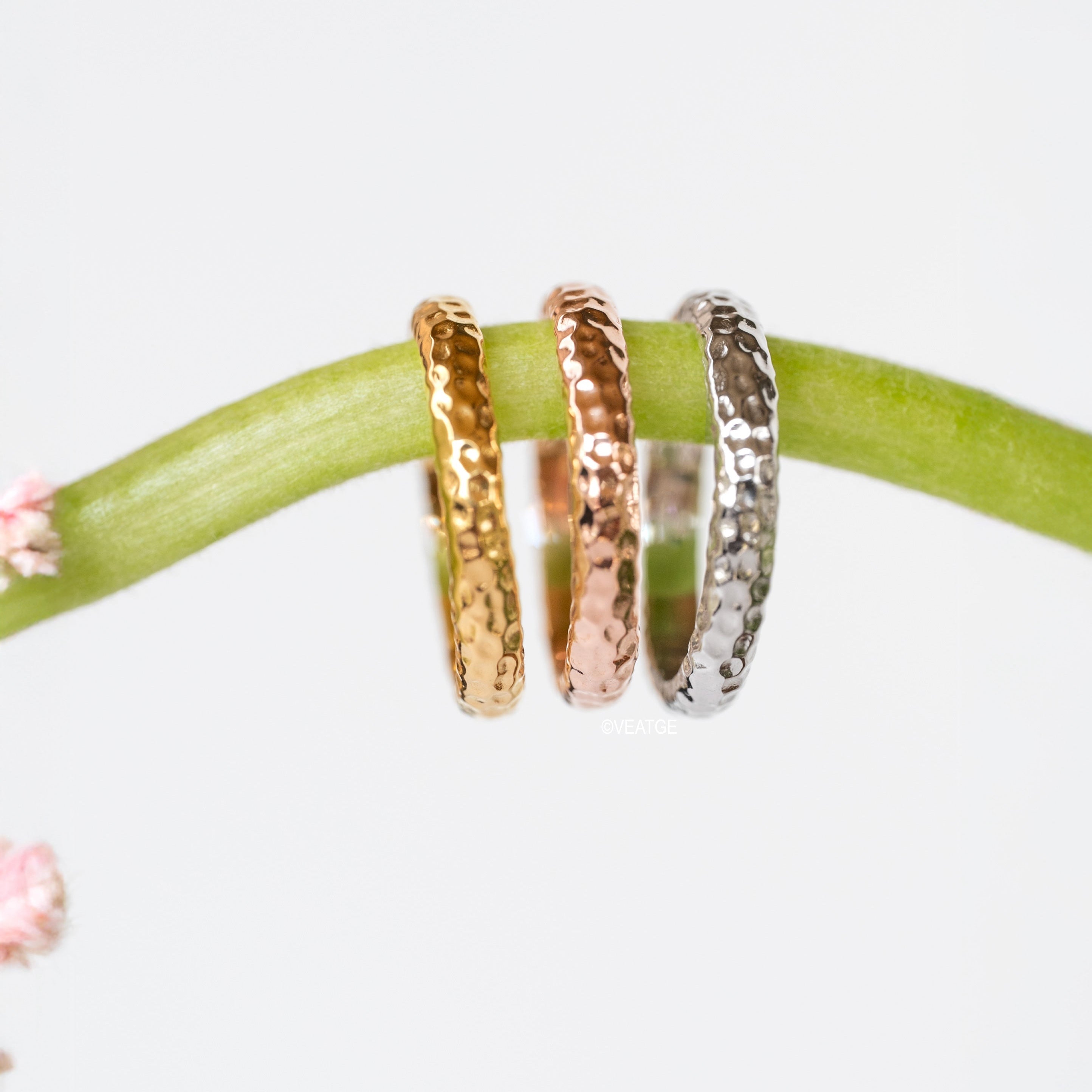 Unique Hammered Wedding Bands, 925 Sterling Silver and Gold Ring, Stackable Ring 3mm, Women and Men Wedding Band Ring, Anniversary Gift, Unisex Wedding Bands for him and her