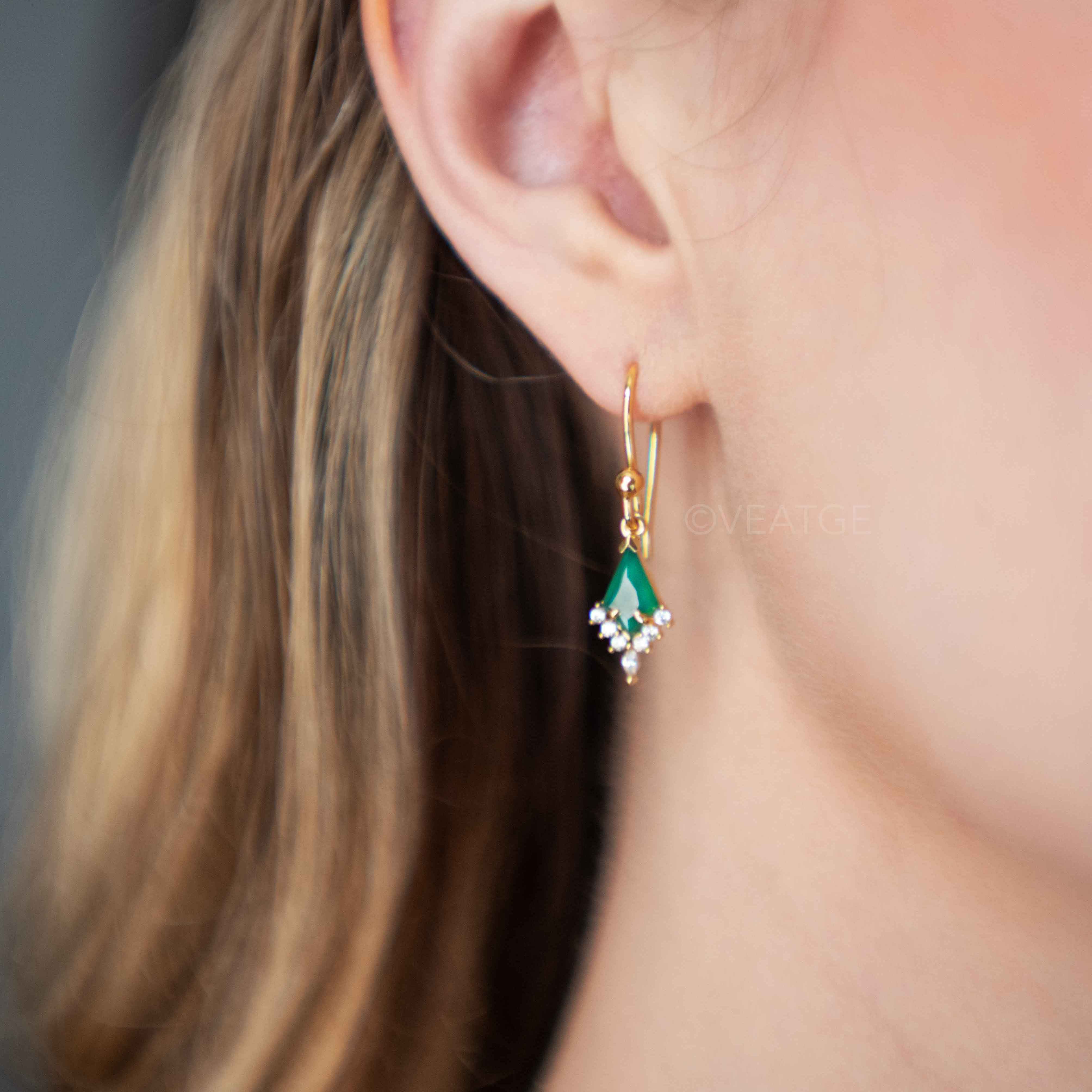 Unique Dangle Earrings in Custom Kite Cut, Natural Gemstone, Dangle Drop Bridal Earrings, Emerald Green Color, Birthday Anniversary Christmas Gift