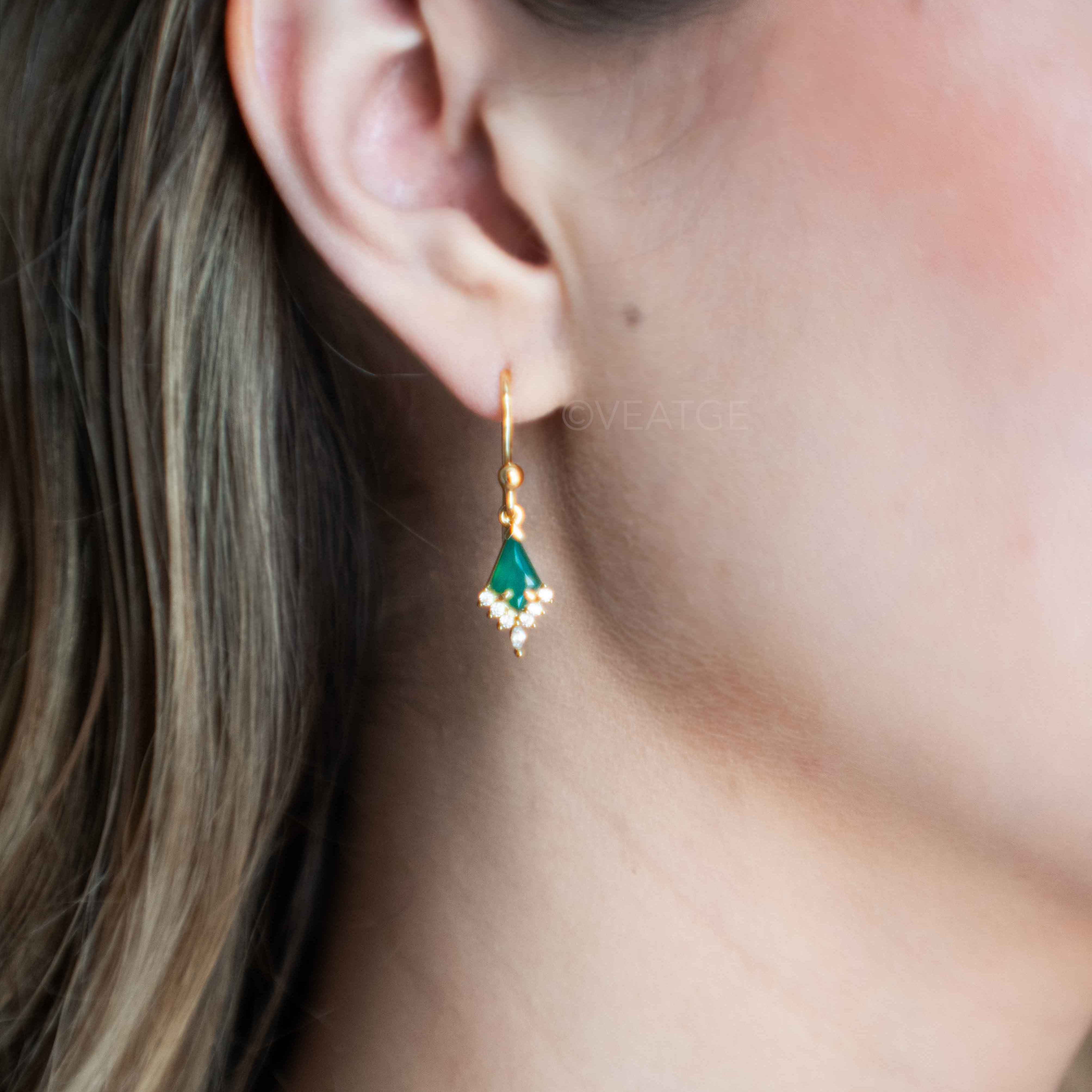 Unique Dangle Earrings in Custom Kite Cut, Natural Gemstone, Dangle Drop Bridal Earrings, Emerald Green Color, Birthday Anniversary Christmas Gift