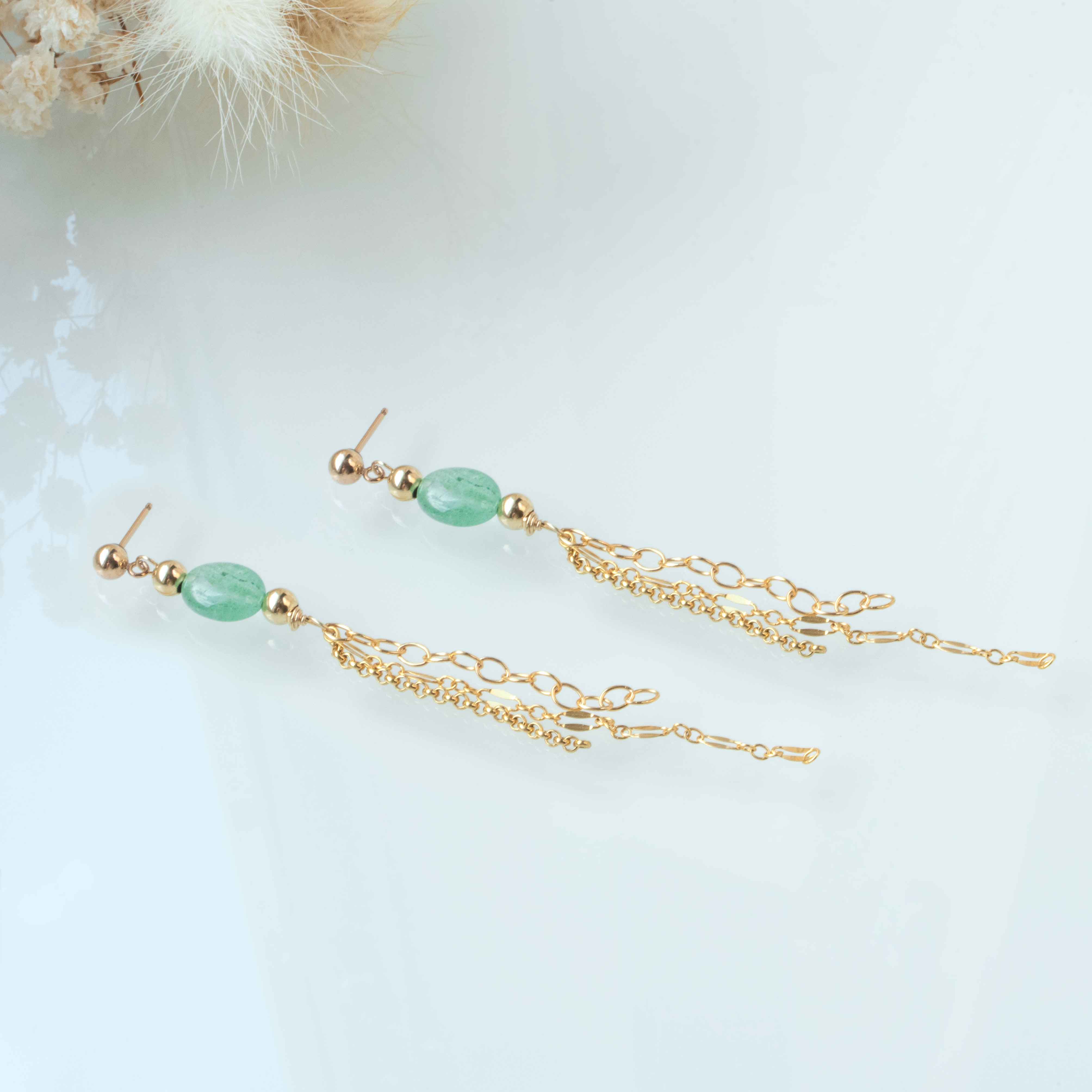 Gemstone Tassel Earrings long Delicate Gold Earrings Gift for Women Best Gifts for Girls