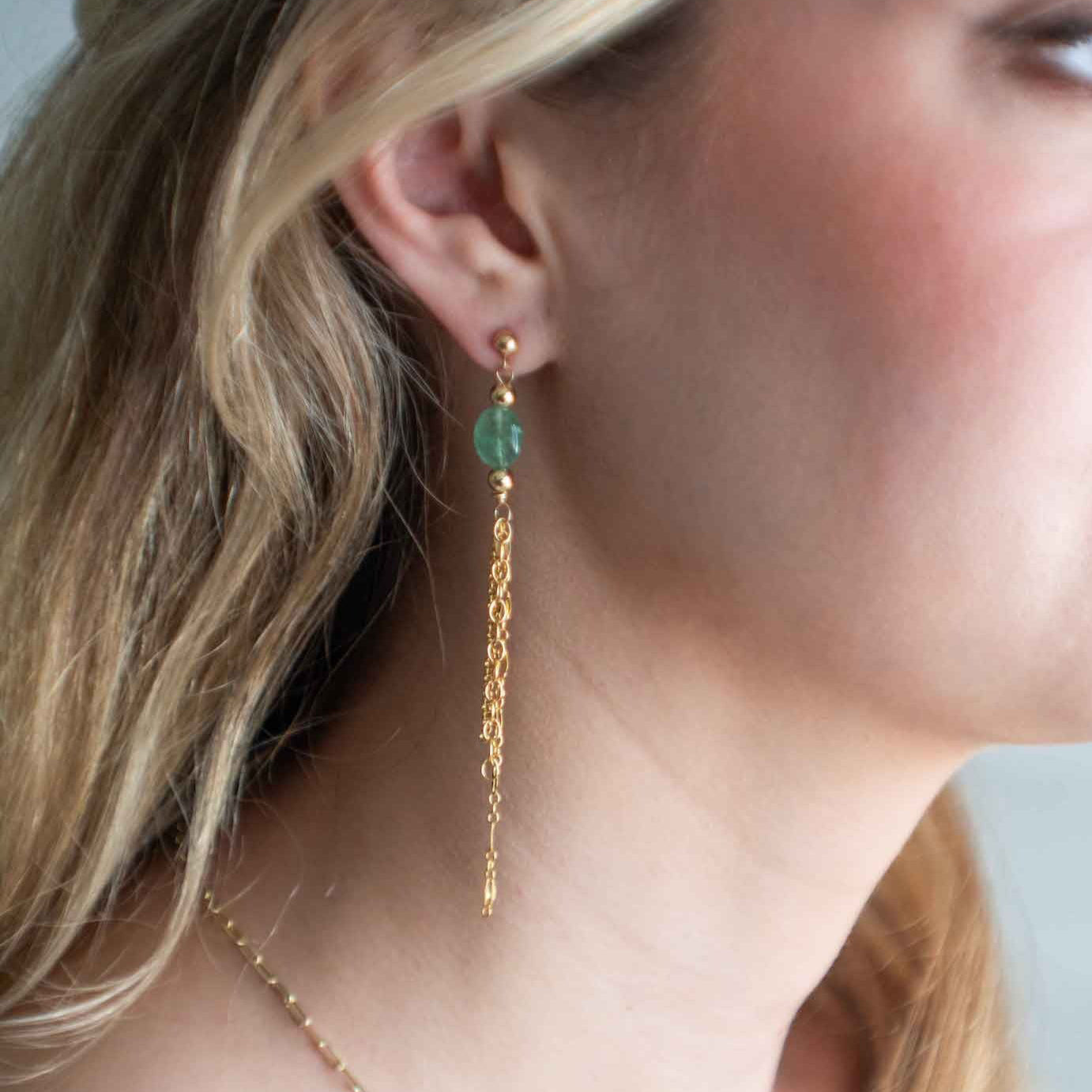 Gemstone Tassel Earrings long Delicate Gold Earrings Gift for Women Best Gifts for Girls