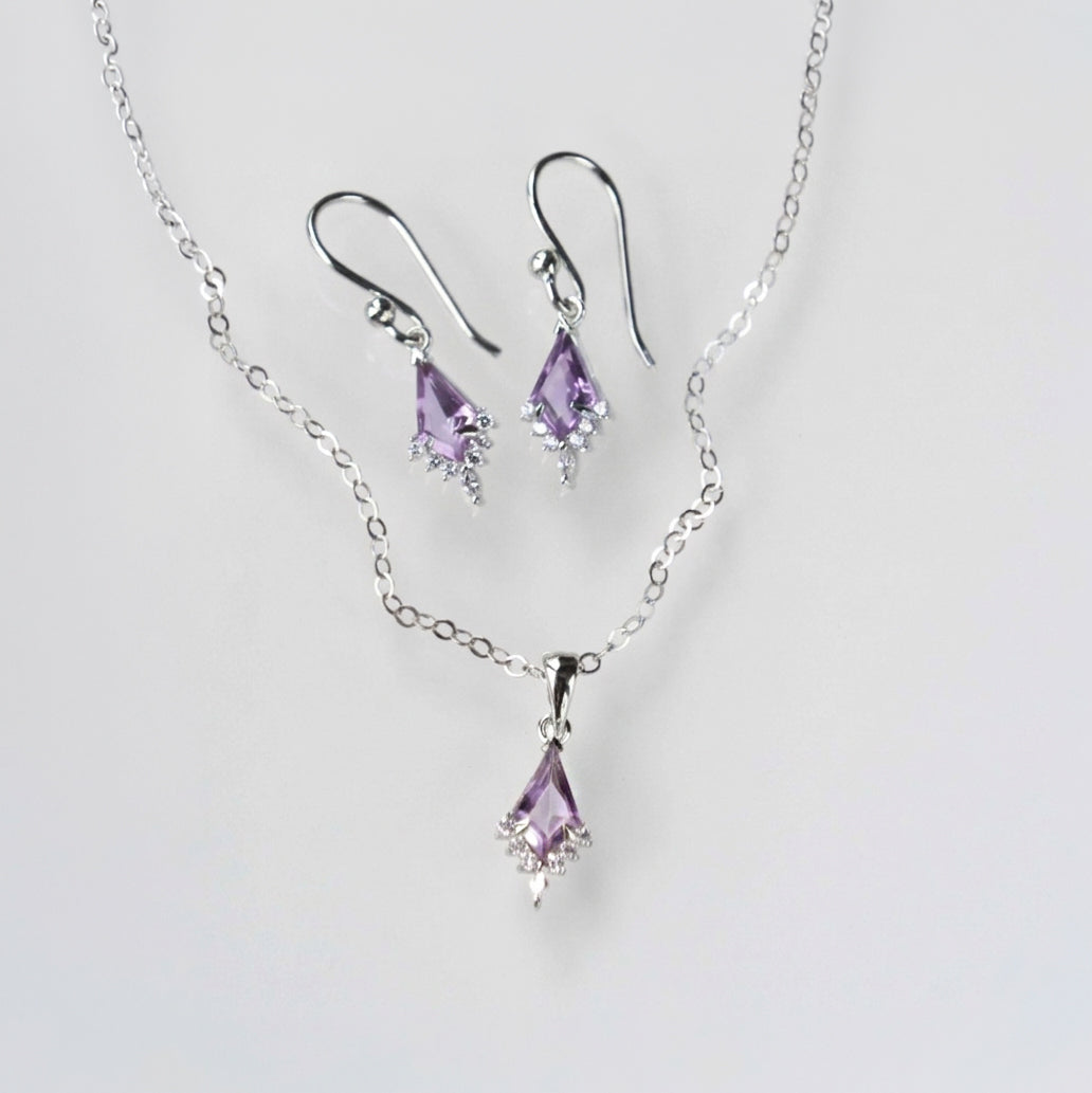 Kite Amethyst Necklace and Earrings Gift Set