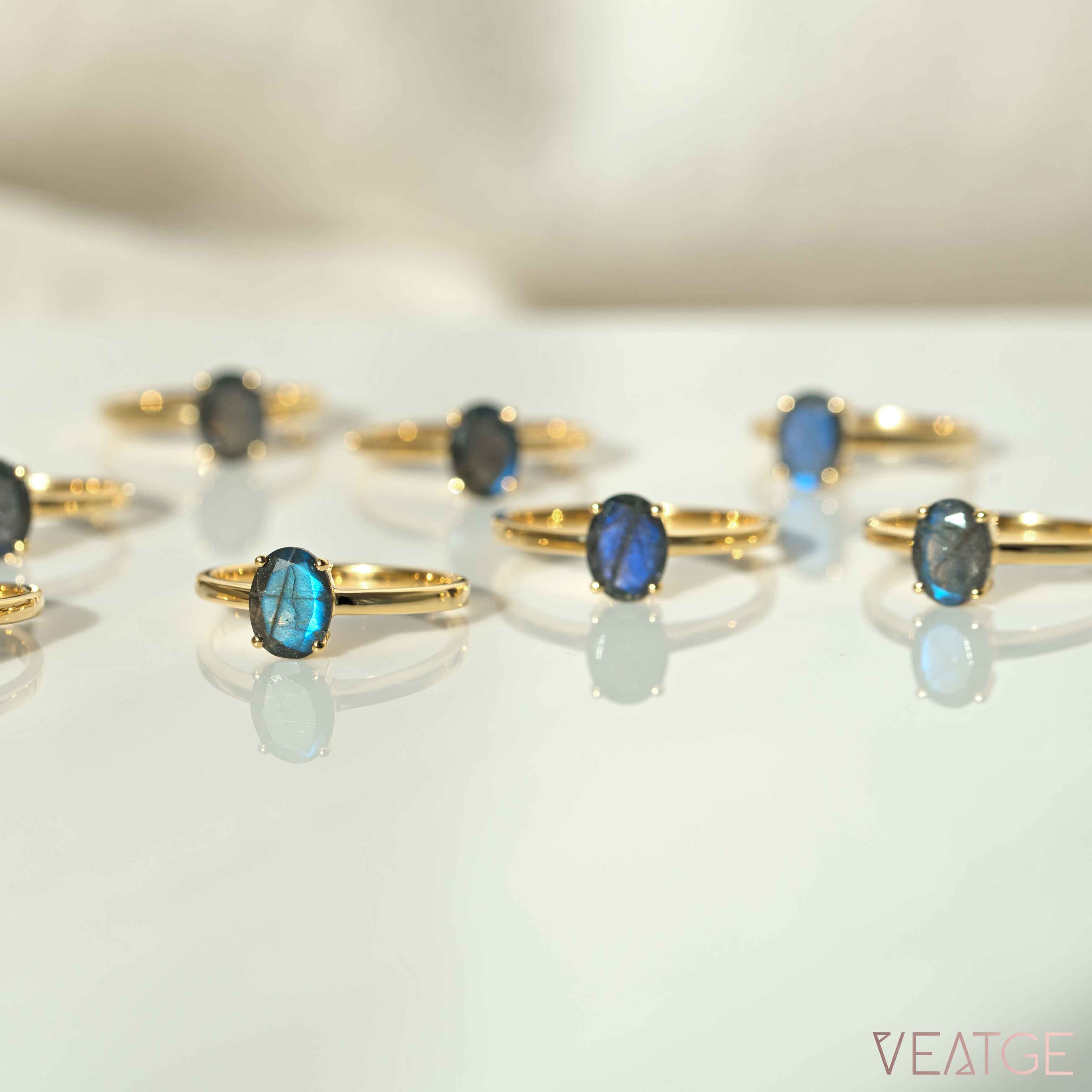 BLUE LABRADORITE GOLD RING