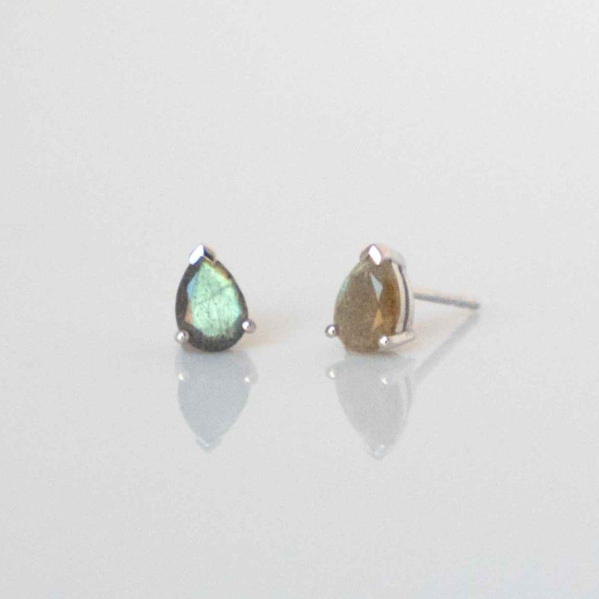 Labradorite Pear Studs Silver Real Gemstone Earrings for women