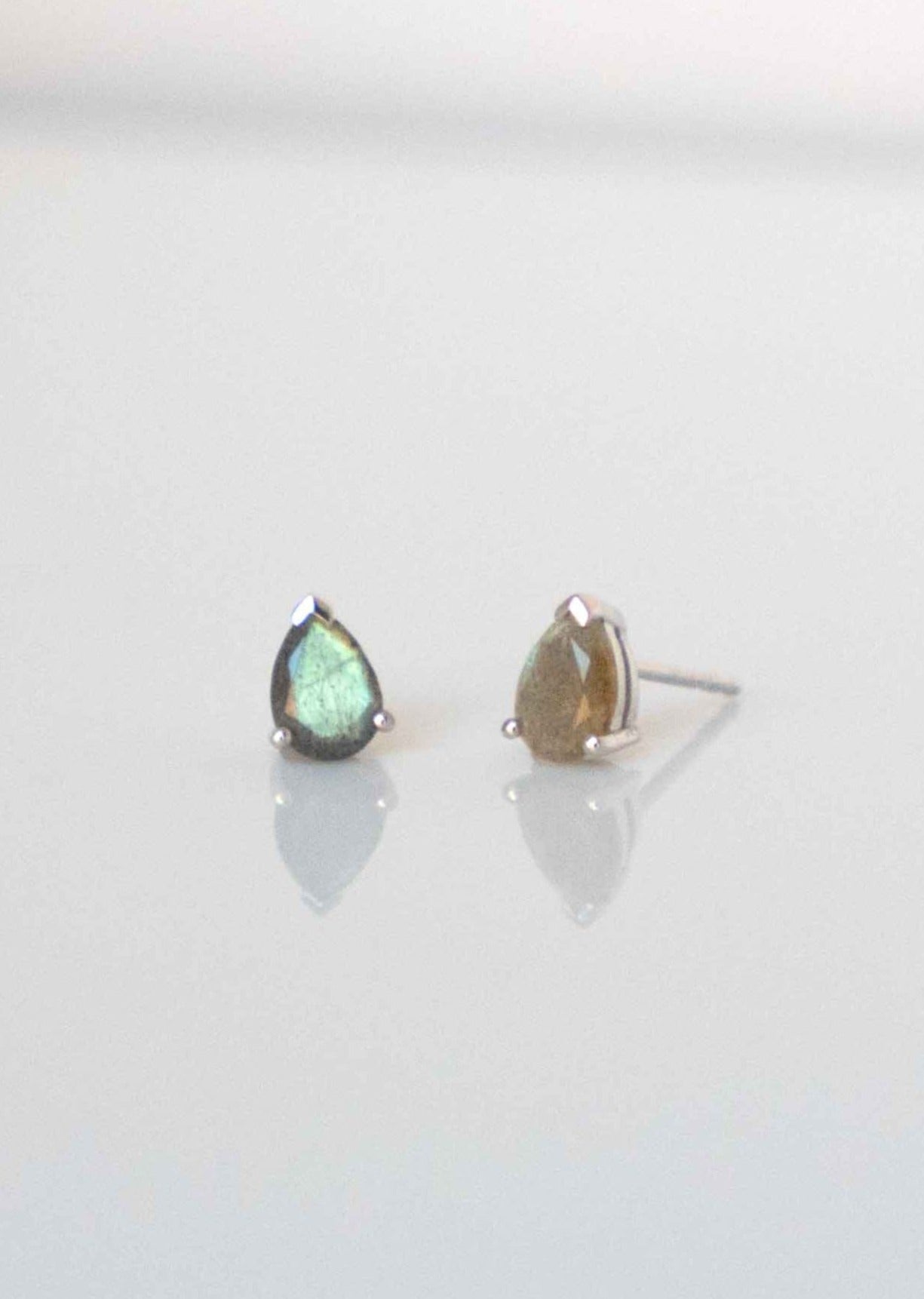 Labradorite Pear Studs Silver Real Gemstone Earrings for women