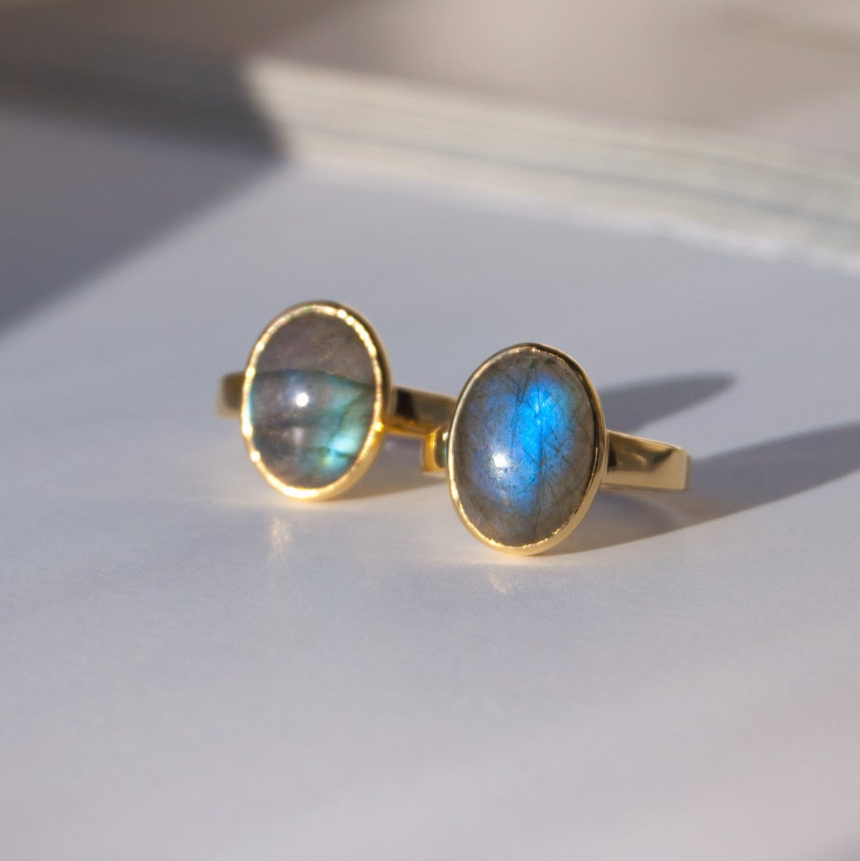 Silver Labradorite Ring with Blue Flash Natural Labradorite Gemstone Rings Gifts for Women