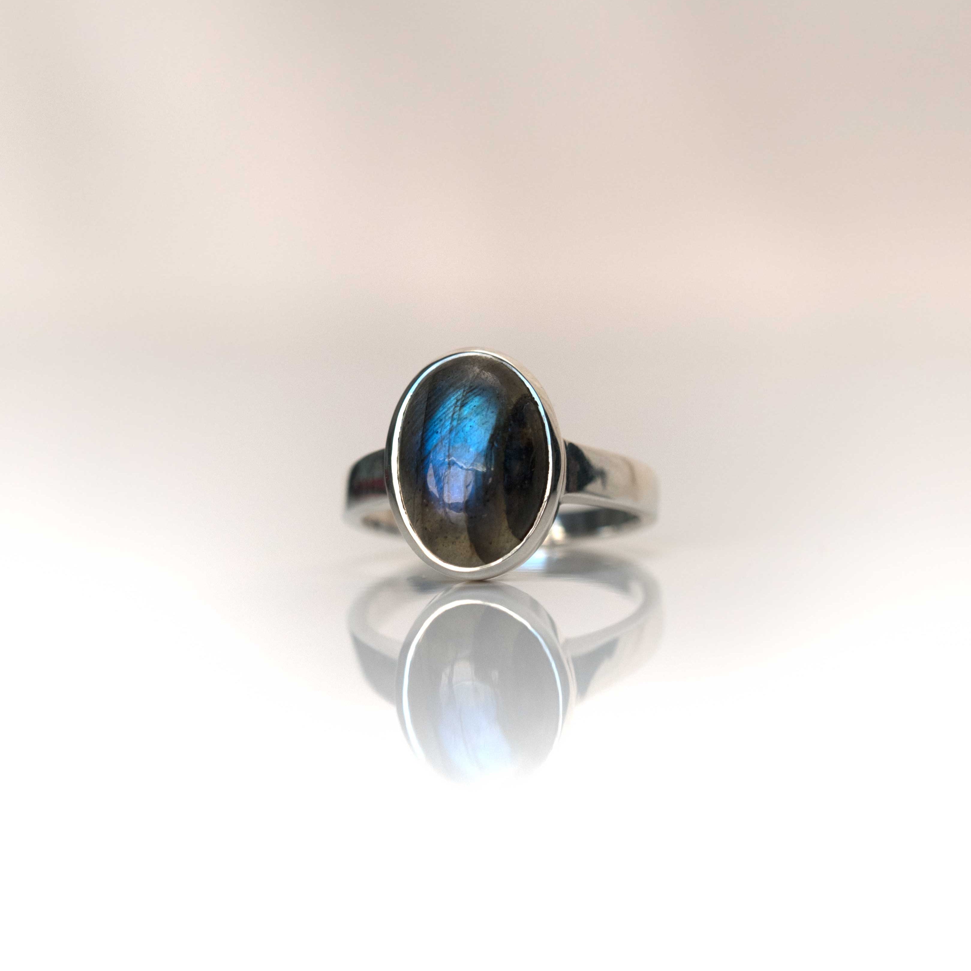 Silver Labradorite Ring with Blue Flash Natural Labradorite Gemstone Rings Gifts for Women
