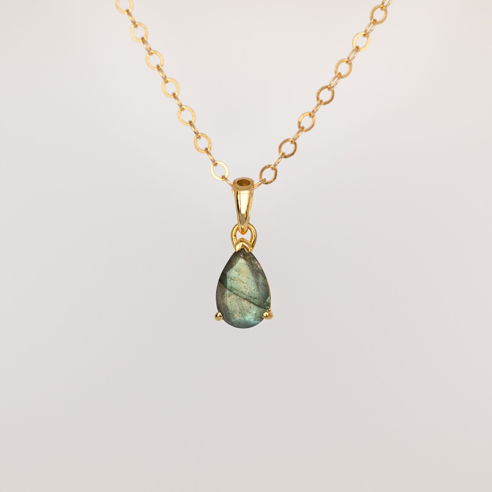 Natural Labradorite Pear Necklace, Minimalist Jewelry for Women