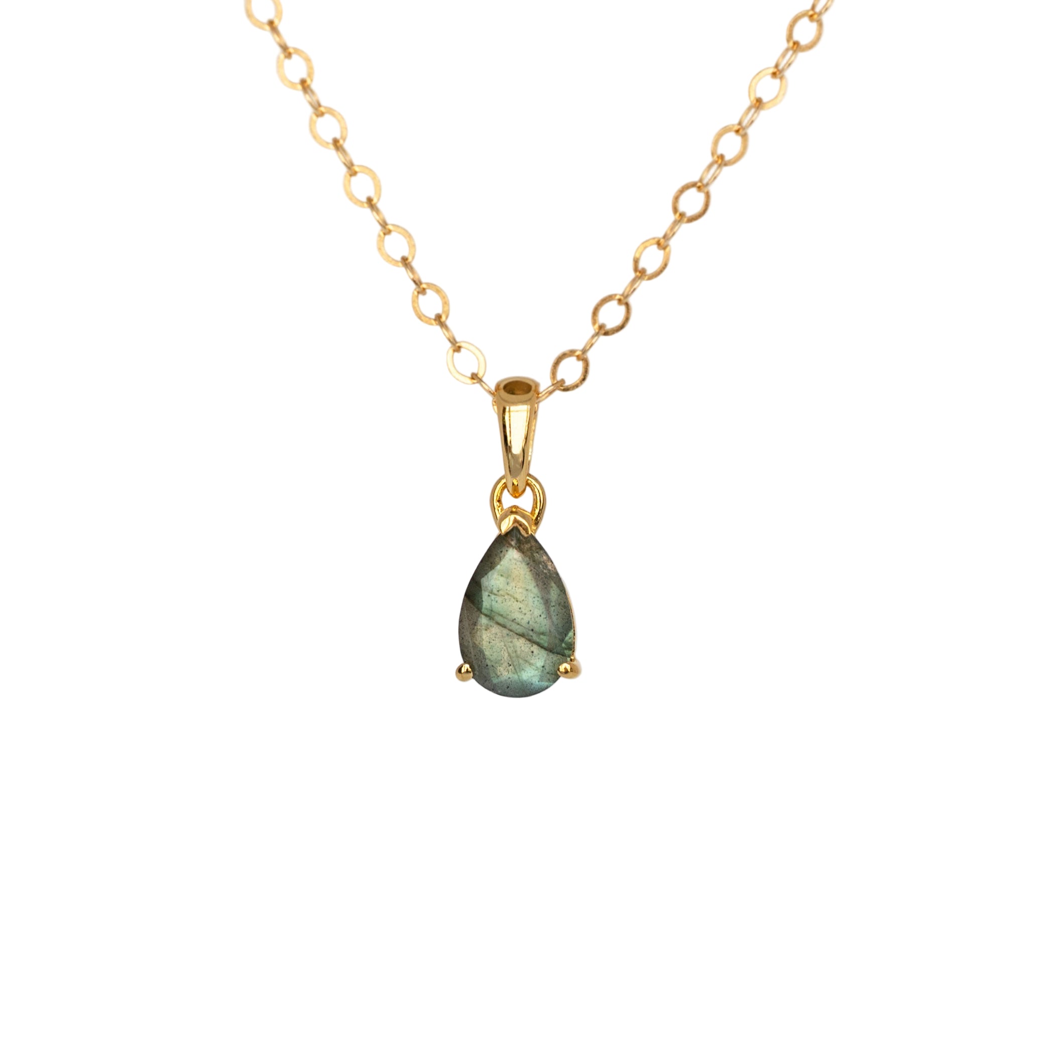 Natural Labradorite Pear Necklace, Minimalist Jewelry for Women