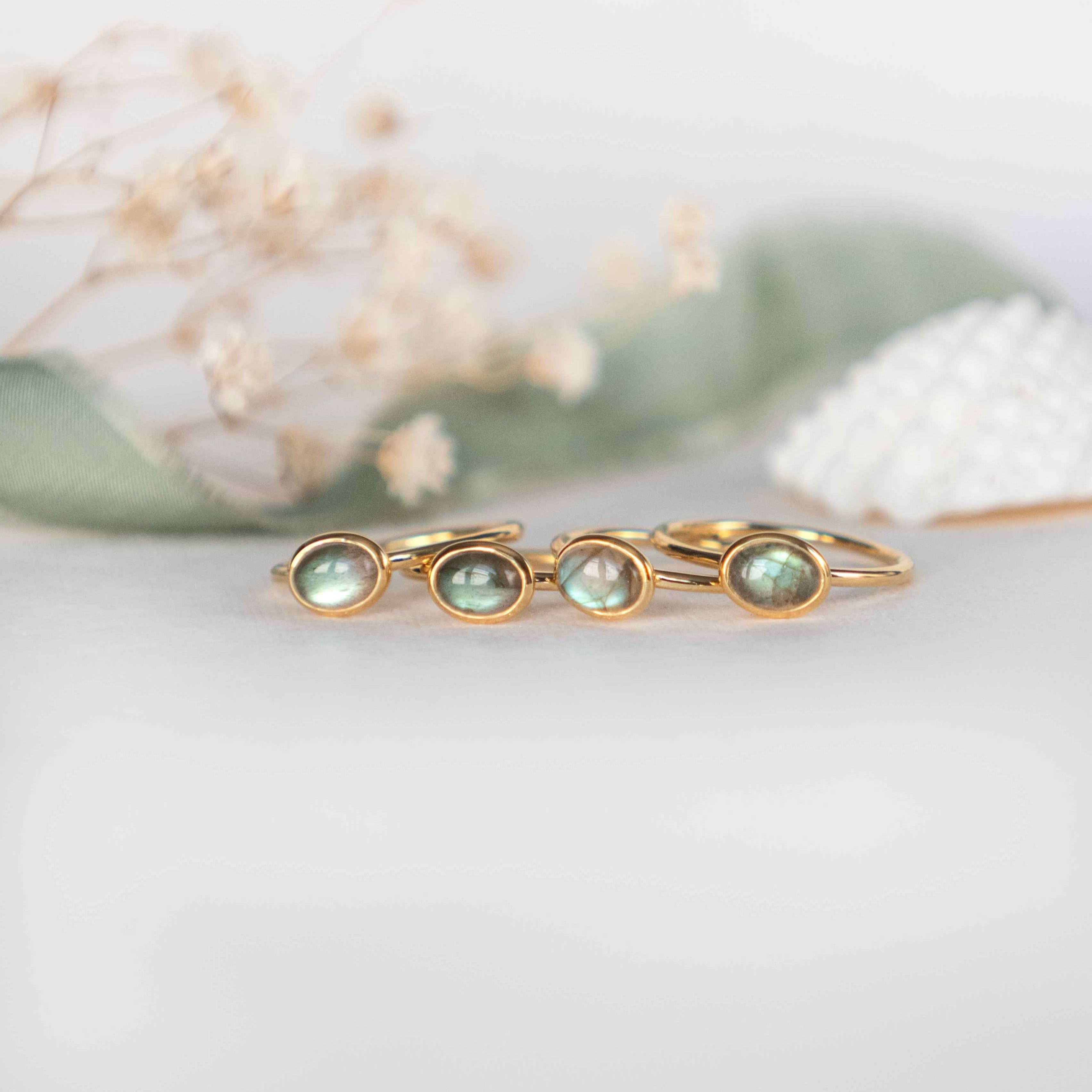 Dainty genuine labradorite ring gold