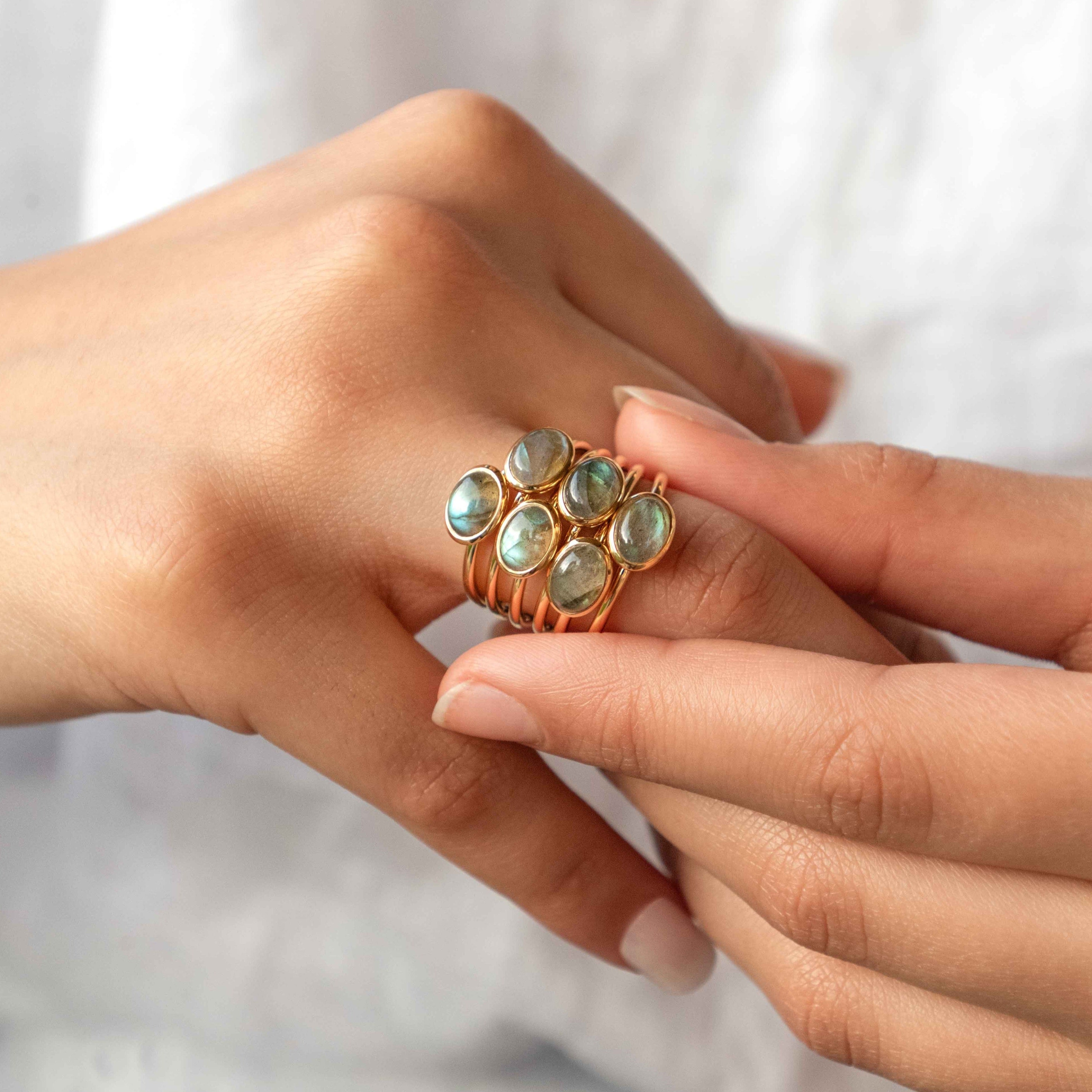 Dainty genuine labradorite ring gold