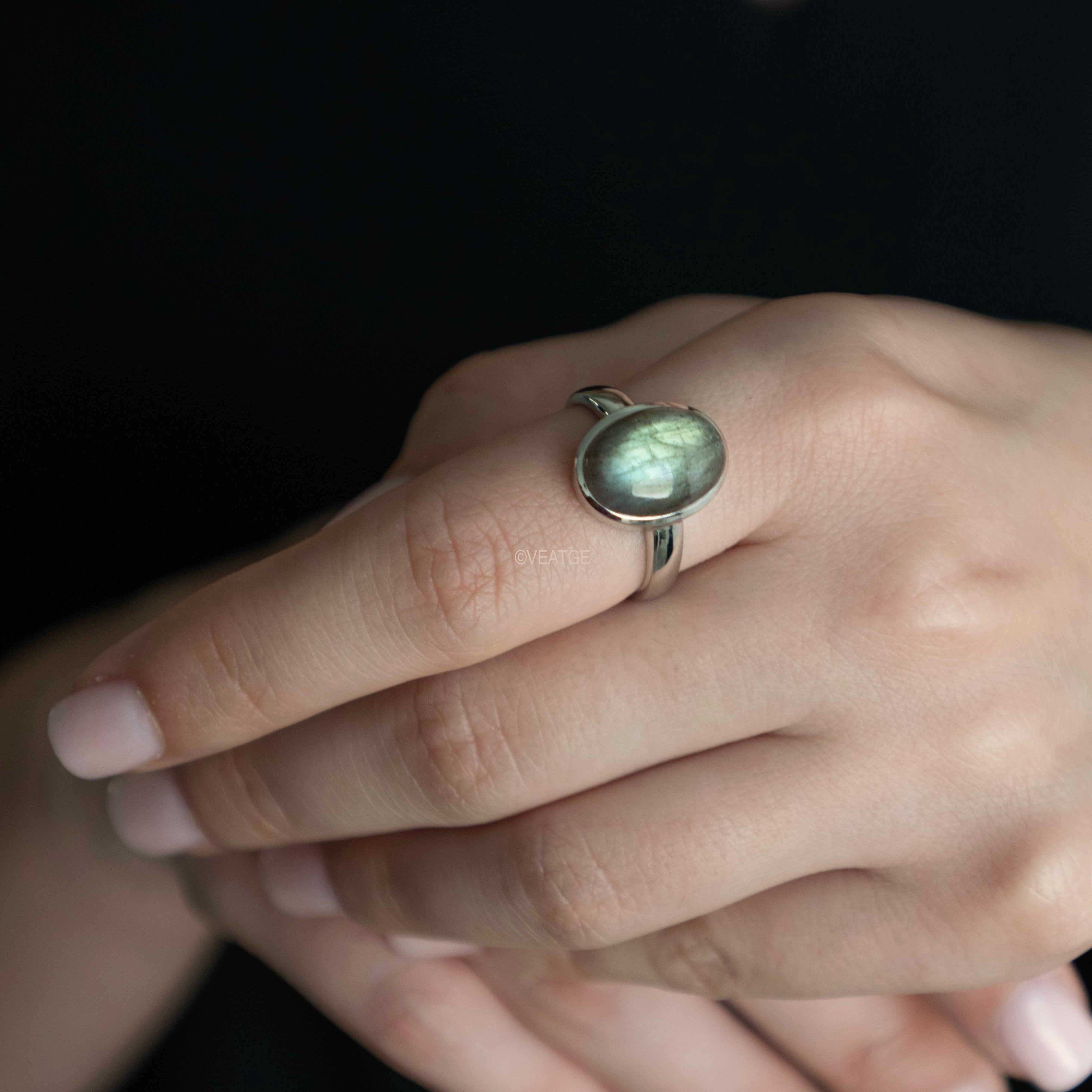 Large Labradorite Ring in Sterling Silver 925, Oval Statement Big Natural Labradorite Rings for Women, Birthday Christmas Best Friend Gifts
