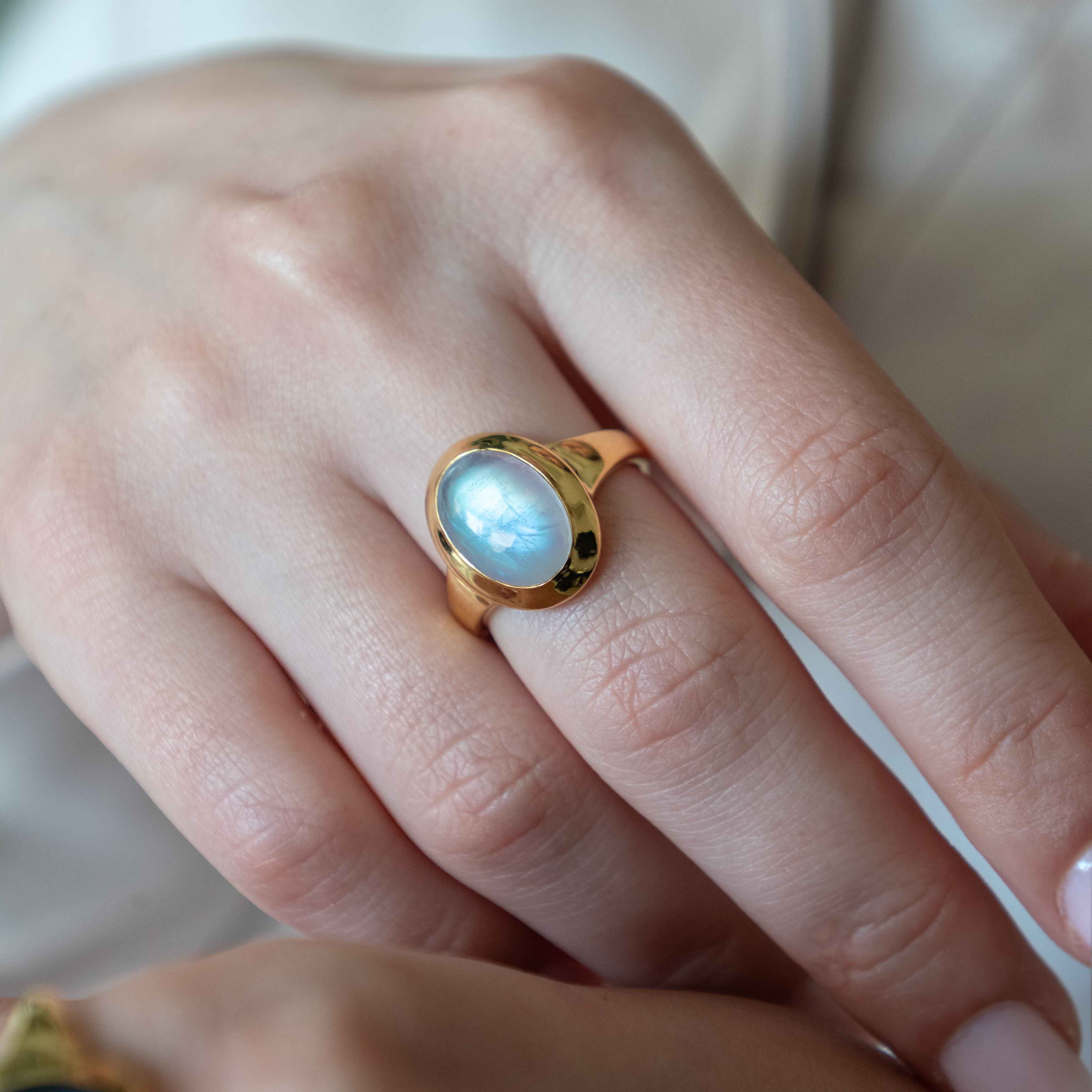 Large Moonstone Statement Ring Gold Vermeil Gifts for Women, New Mom Gift, Wedding Gift, Graduation Gift, New Beginning Gifts for Girls