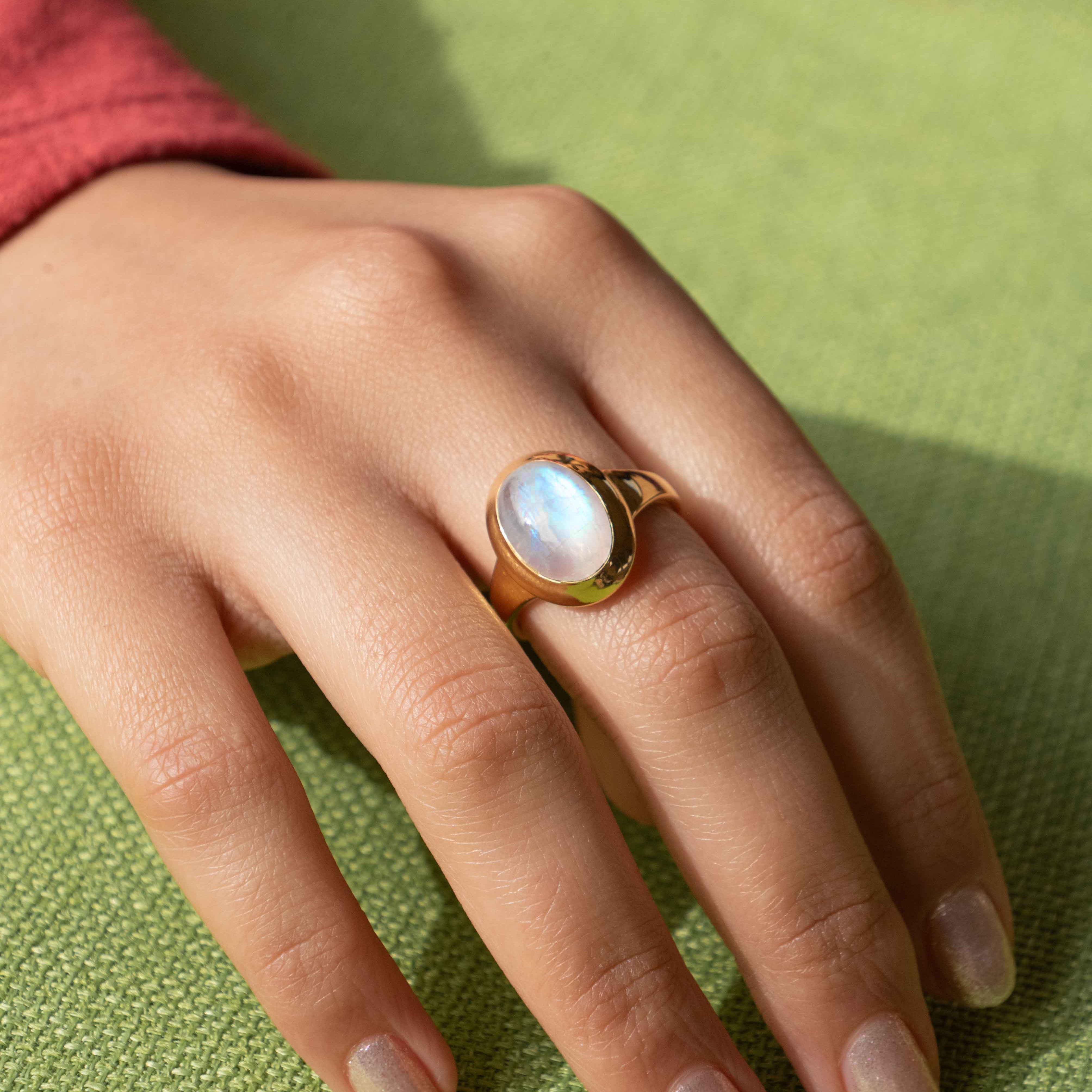Large Moonstone Statement Ring Gold Vermeil Gifts for Women, New Mom Gift, Wedding Gift, Graduation Gift, New Beginning Gifts for Girls