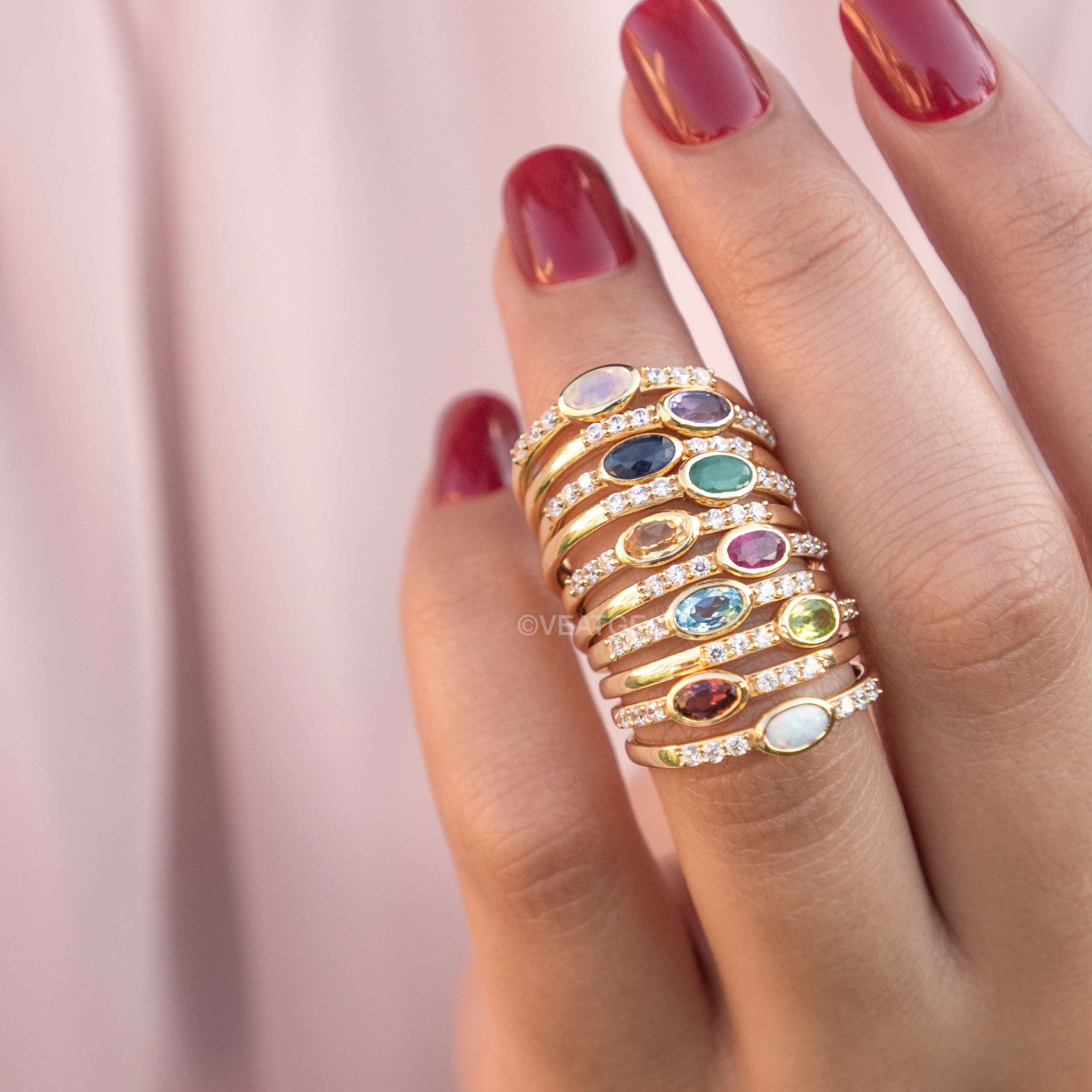 Genuine Birthstone Stacking Bands - Elise by Veatge
