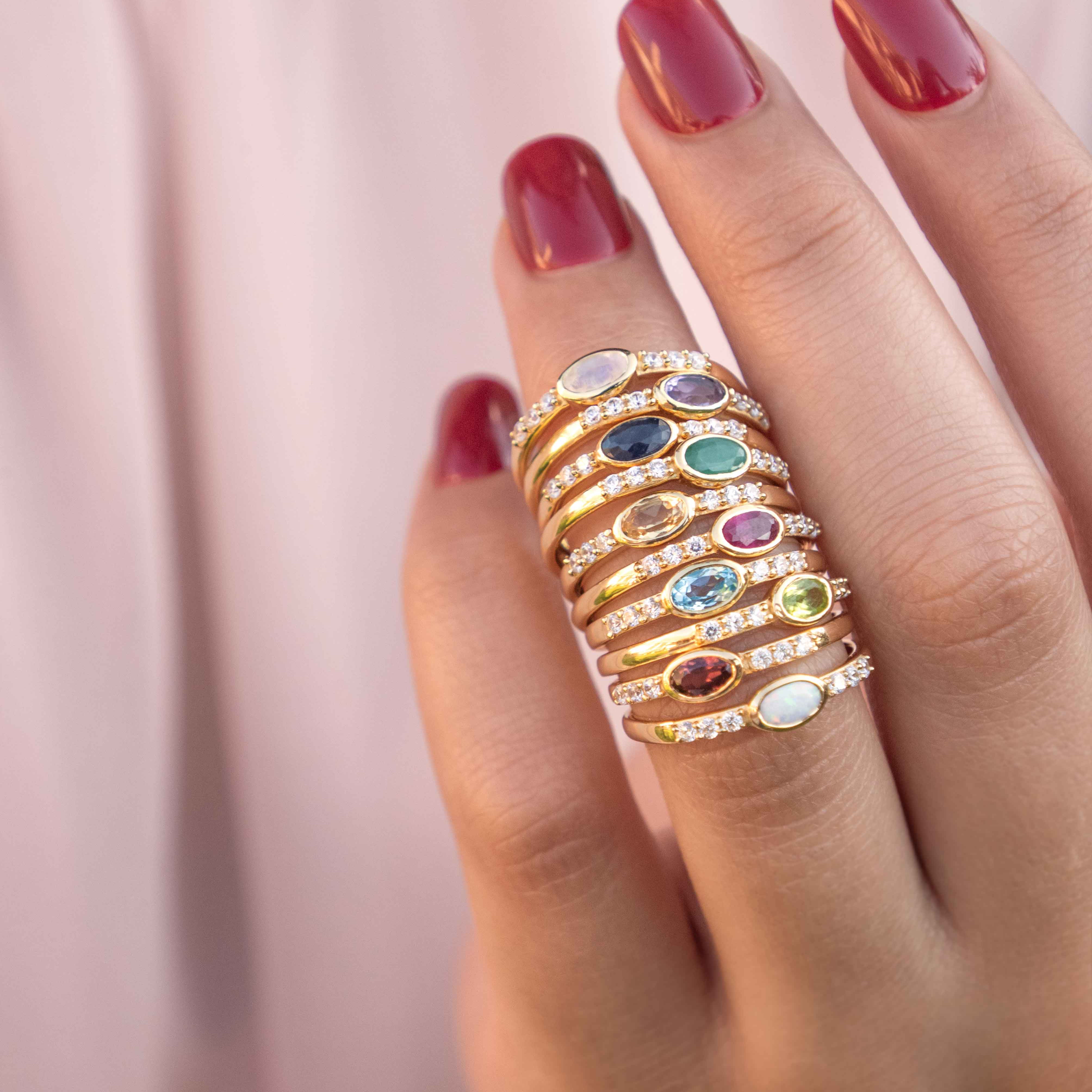 Genuine natural birthstone stacking rings Elise by Veatge