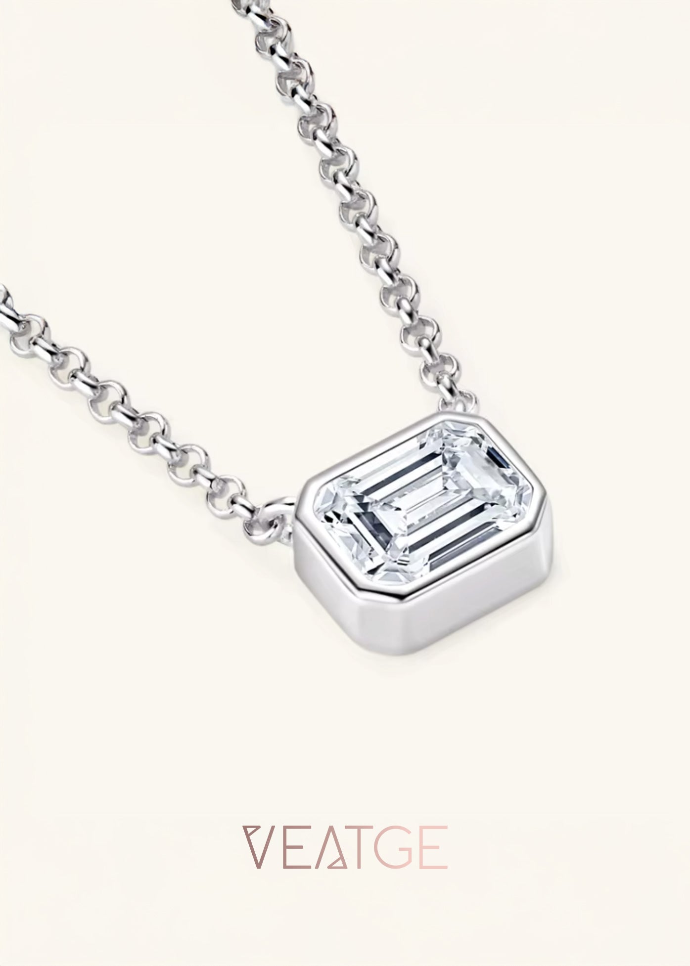 1ct Emerald Cut Moissanite Silver Necklace