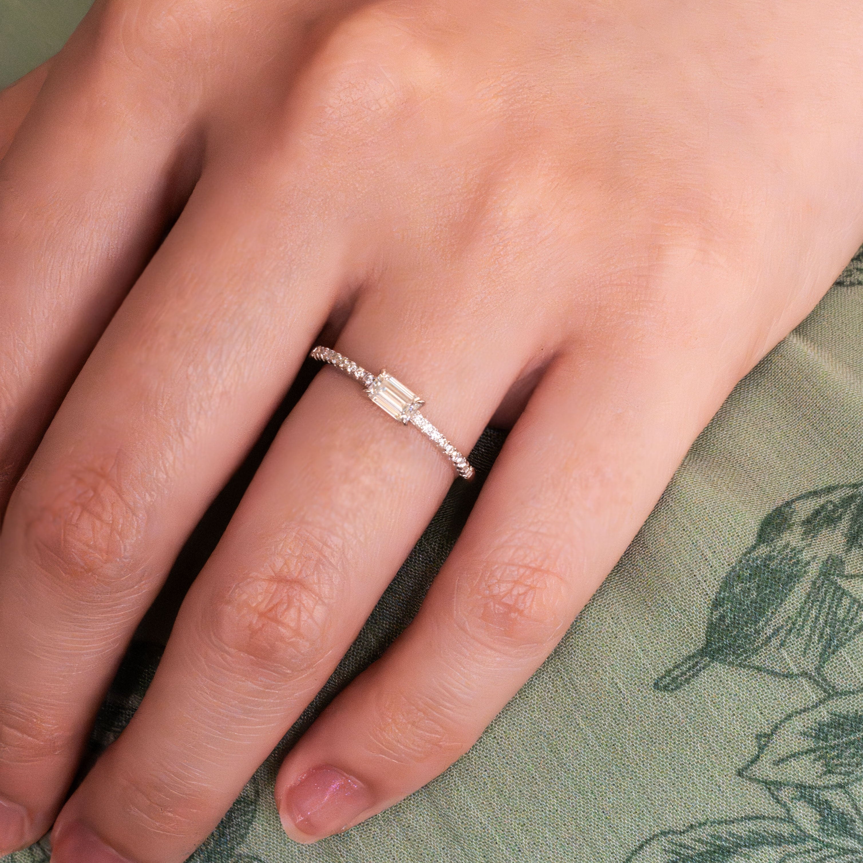 Dainty Wedding Band Emerald Cut Moissanite, April Birthstone, Lab Diamond Wedding Band, Anniversary Gifts for Wife