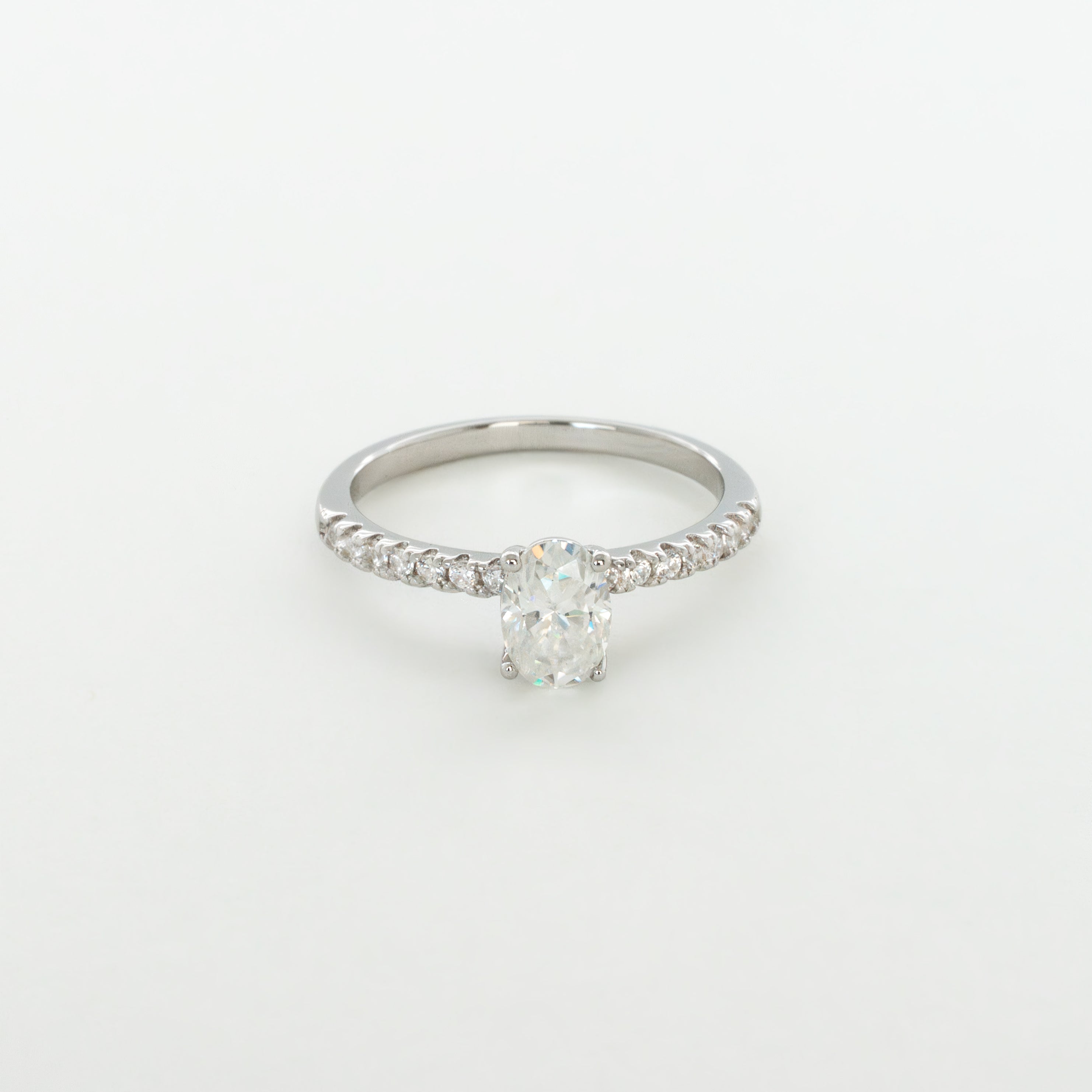 Moissanite Ring Oval Cut 1ct with Pave Band