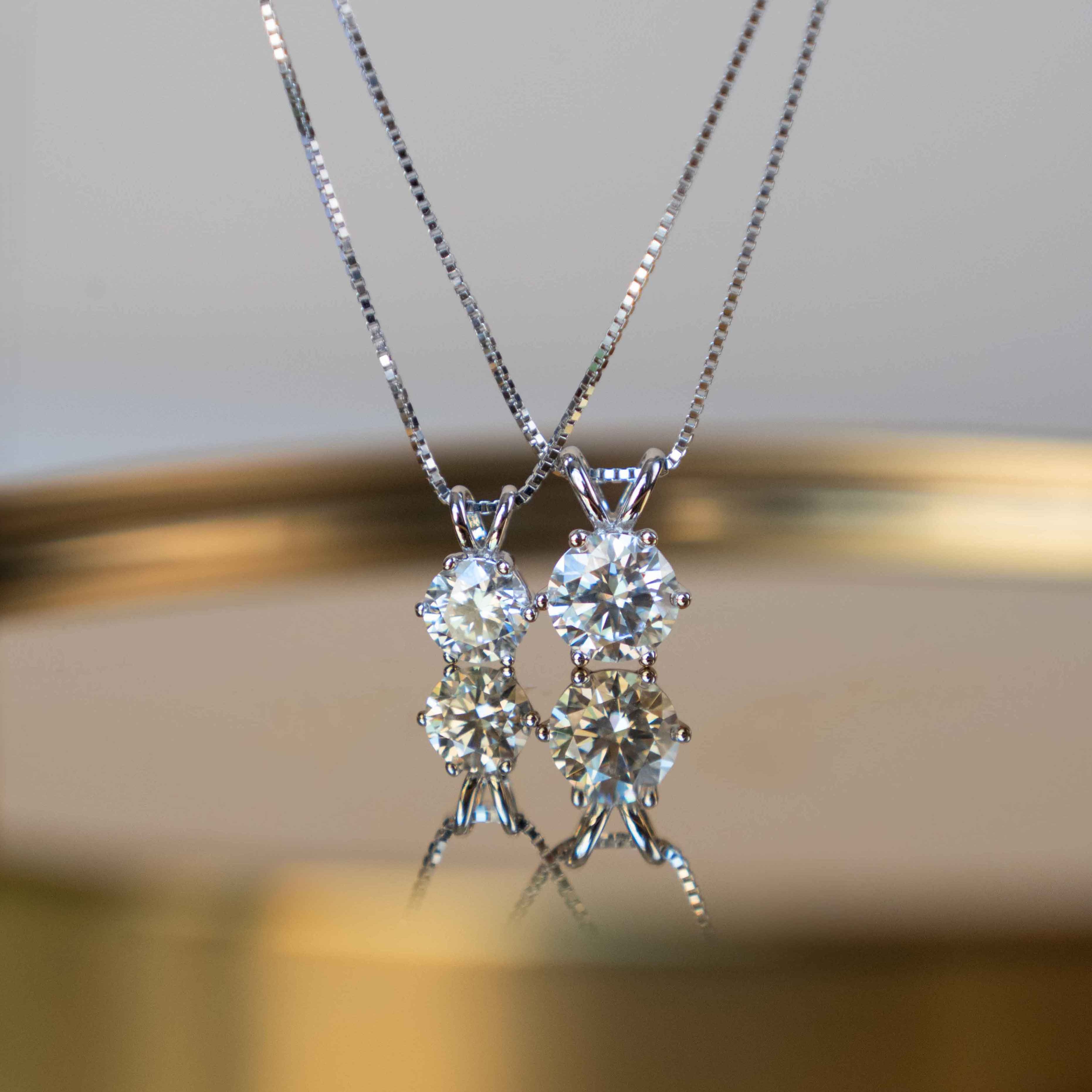 1 ct and 2ct Round Brilliant cut Moissanite Diamond Necklace sterling silver setting non tarnish