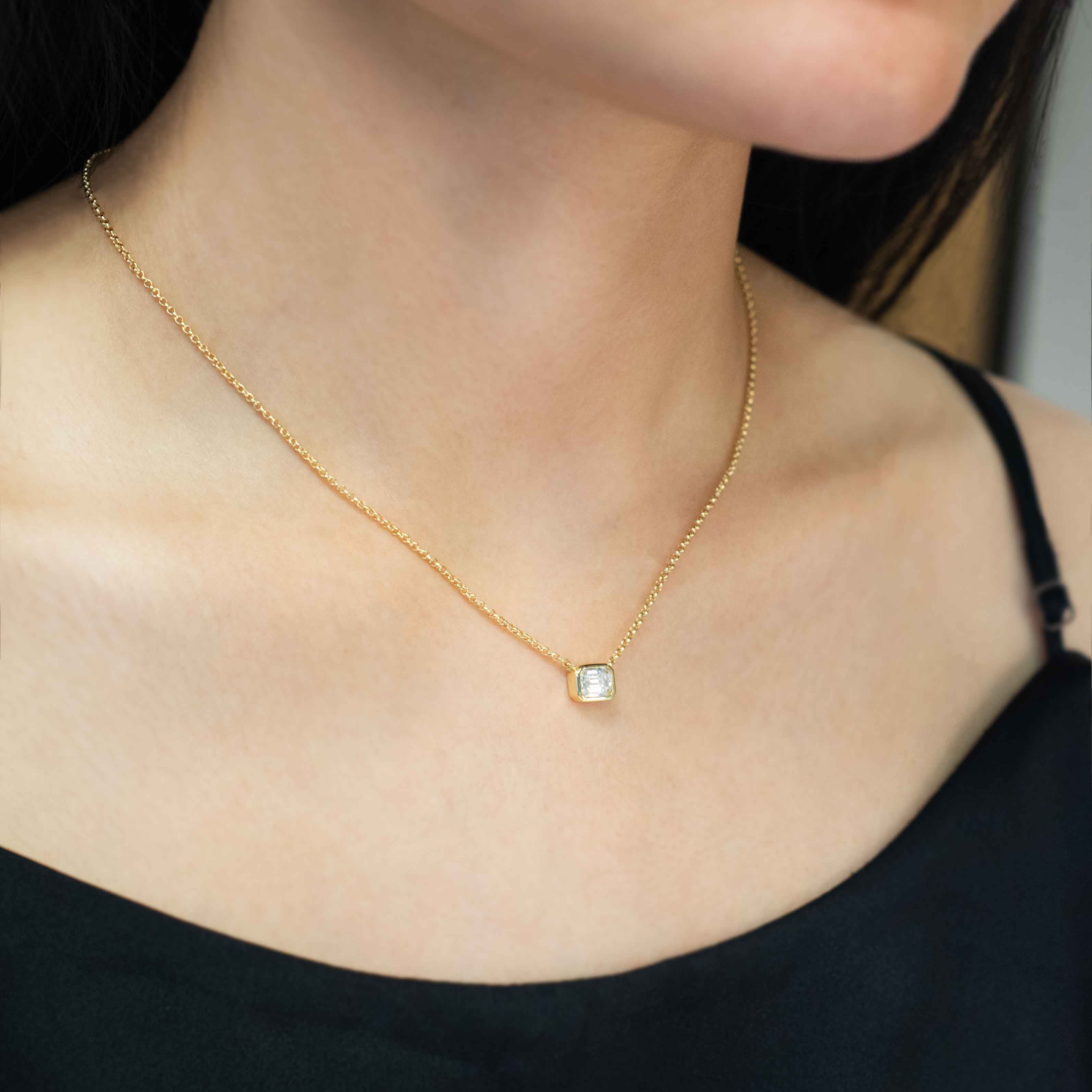 1ct Emerald Cut Moissanite Gold Necklace, Lab Diamond Necklace for Women, Birthday gifts for girls, anniversary gift for wife