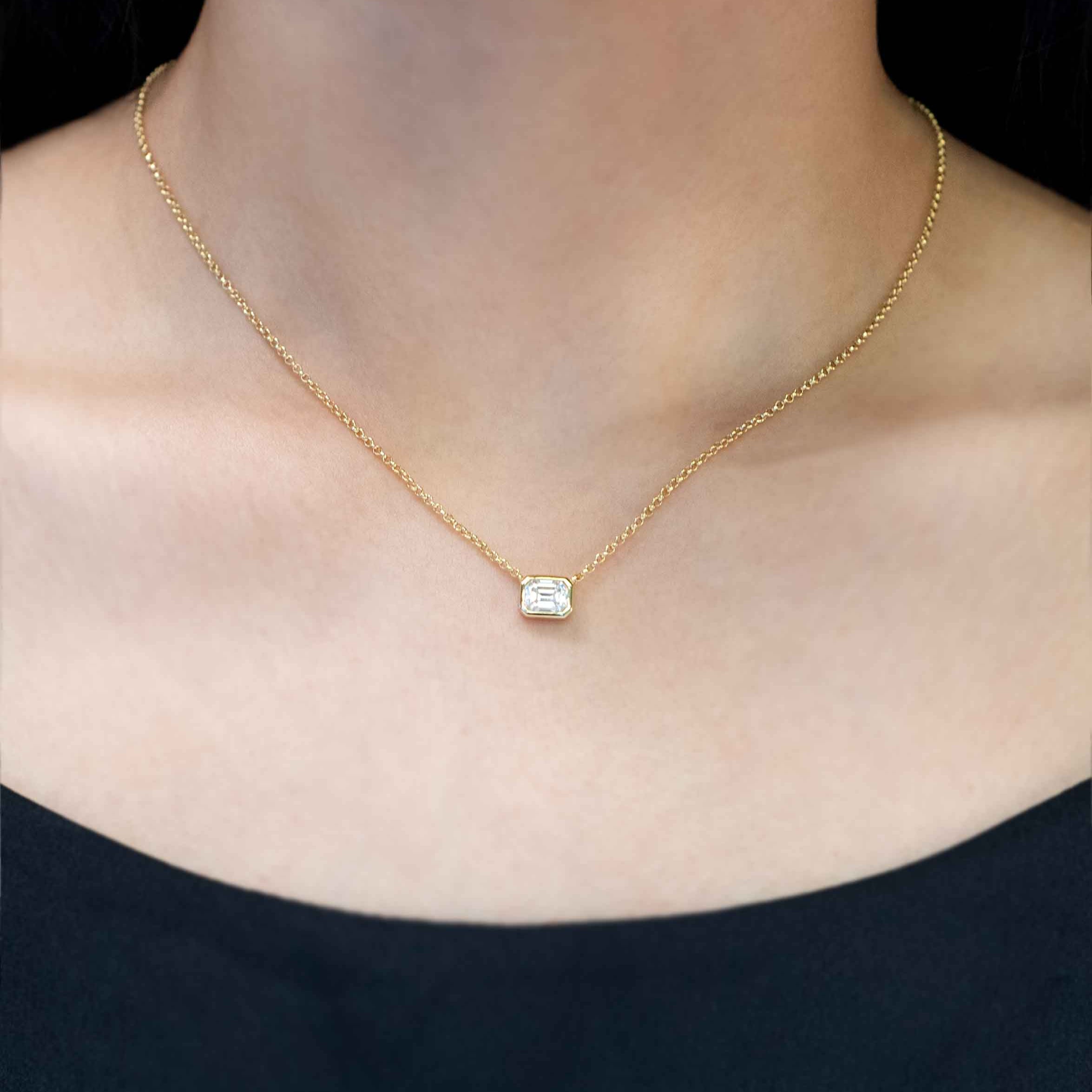 1ct Emerald Cut Moissanite Gold Necklace, Lab Diamond Necklace for Women, Birthday gifts for girls, anniversary gift for wife