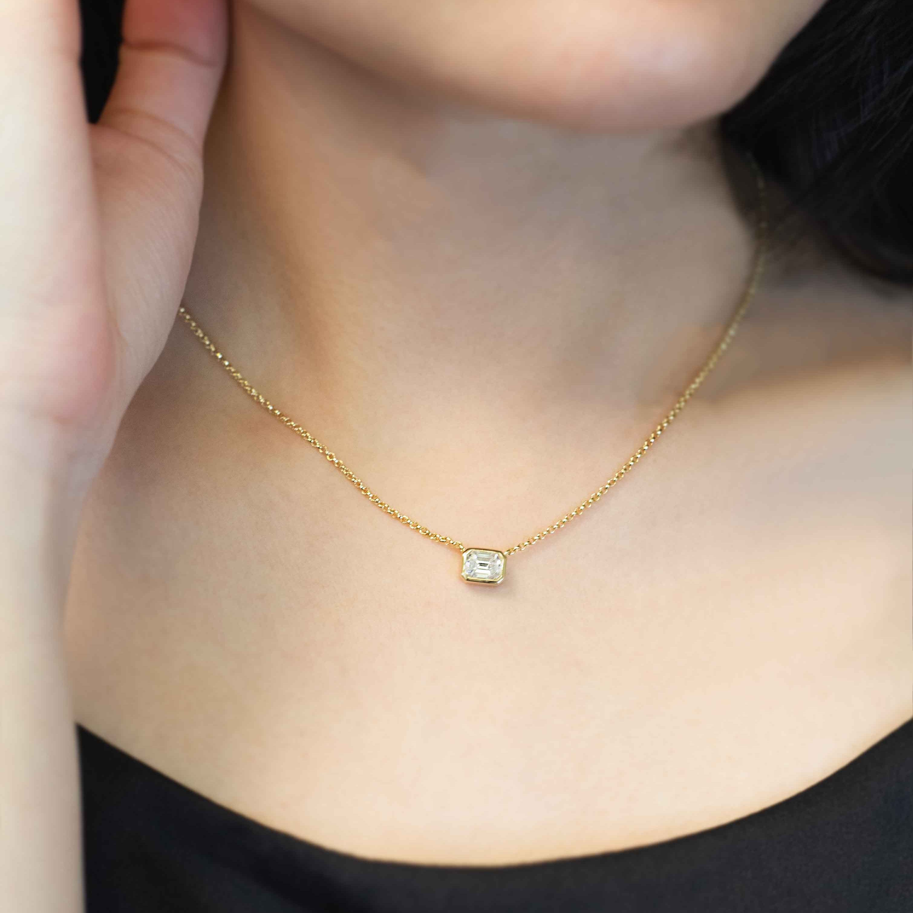 1ct Emerald Cut Moissanite Gold Necklace, Lab Diamond Necklace for Women, Birthday gifts for girls, anniversary gift for wife