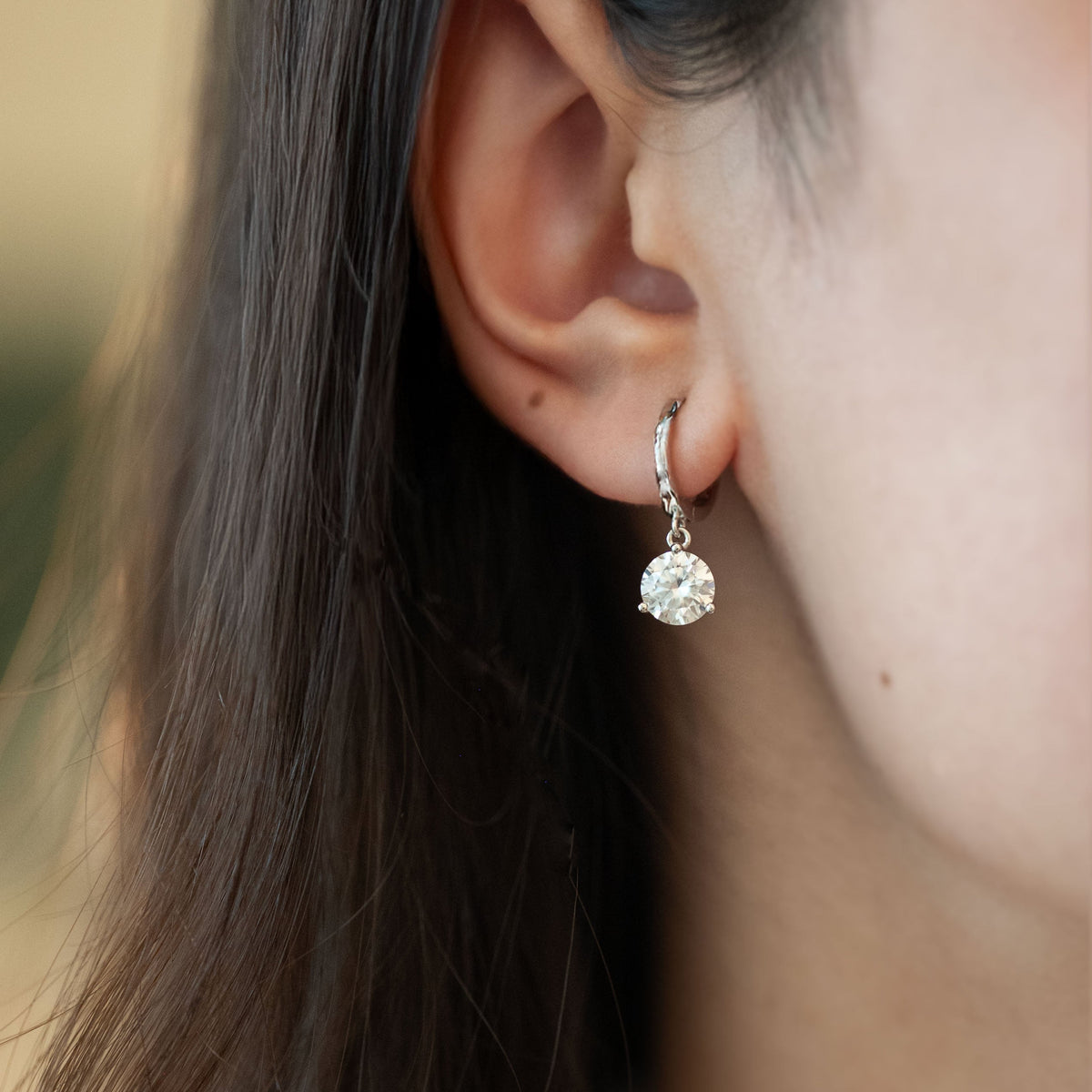 Moissanite Diamond Silver Hoops