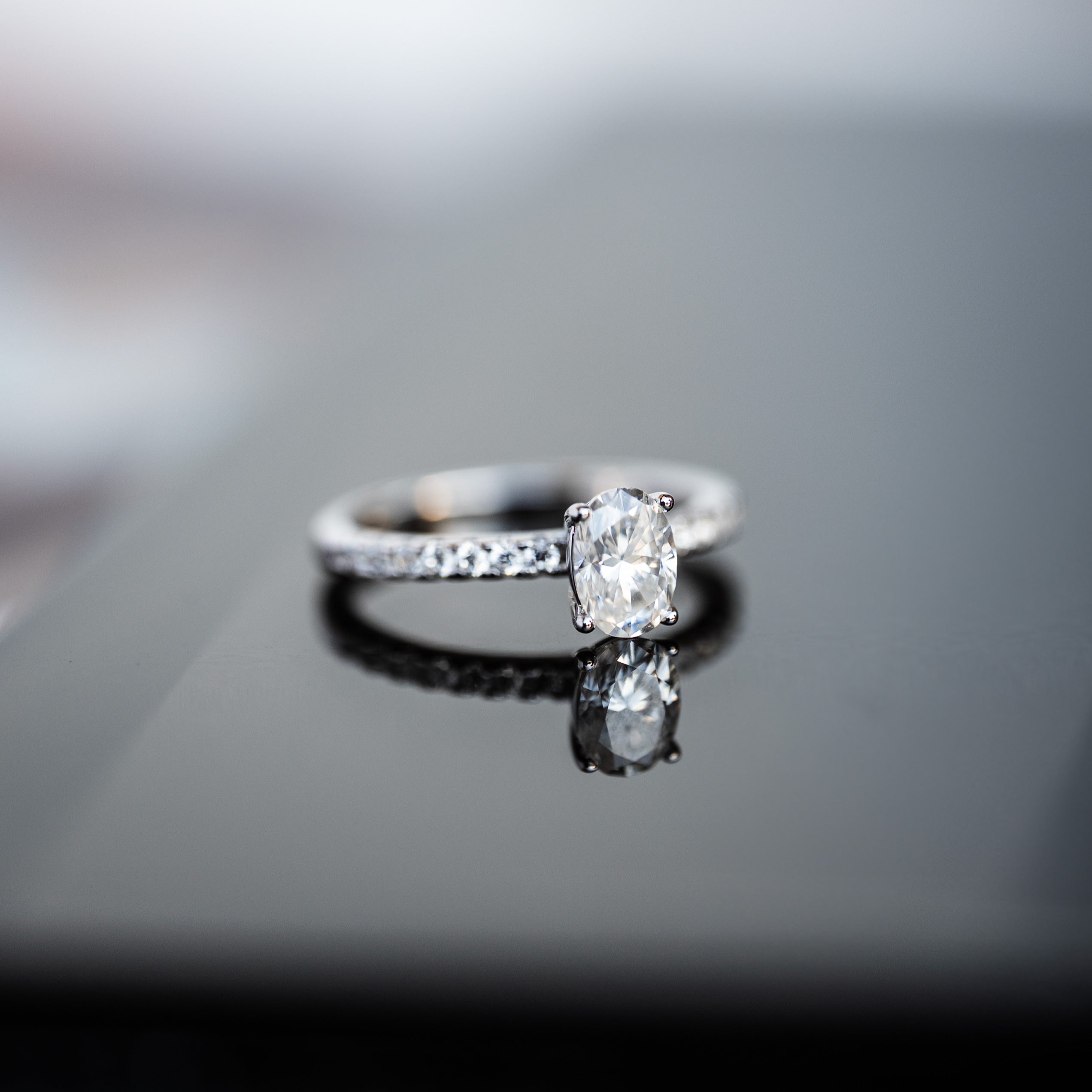 Moissanite Ring Oval Cut 1ct with Pave Band